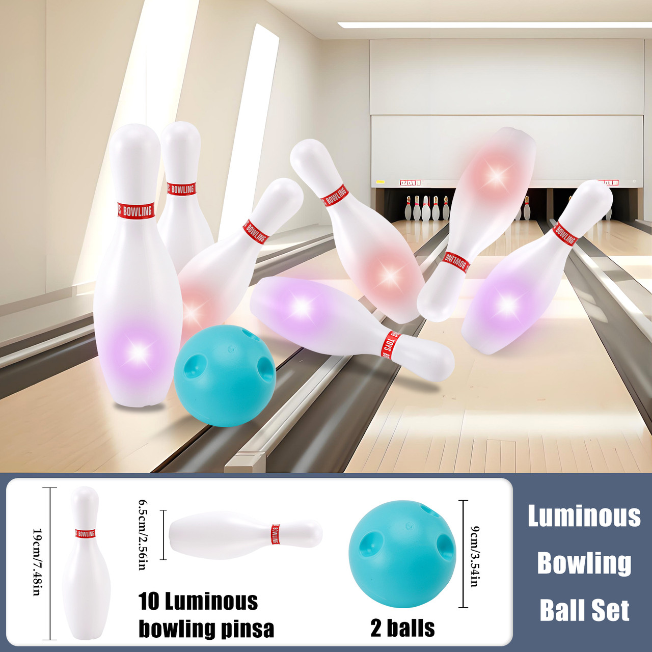 19cm Luminous Bowling Ball Set Kid Indoor & Outdoor Party Game Toy Gift