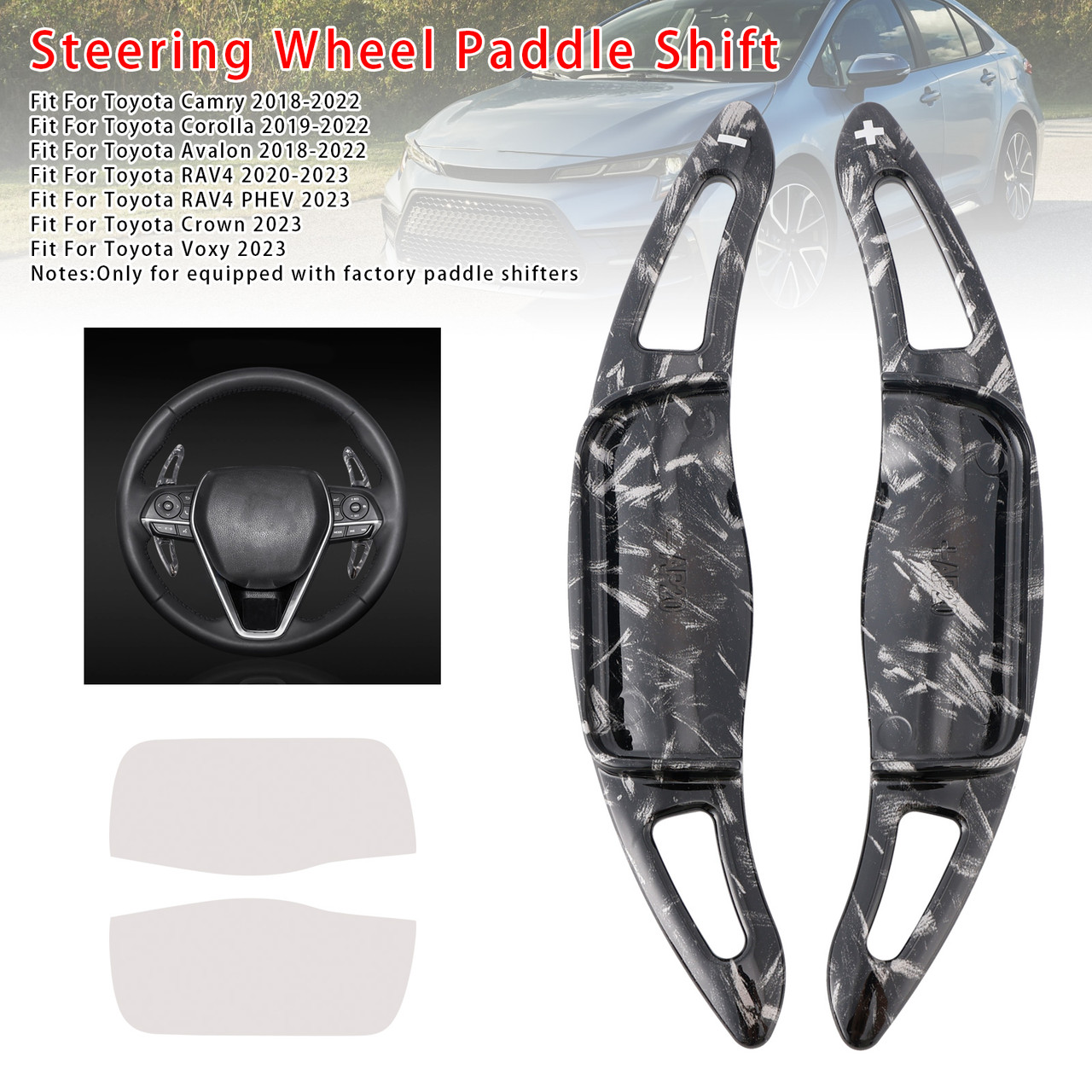 2019-2022 Toyota Corolla Carbon Look Steering Wheel Paddle Shifter Extension Black Forged Pattern Generic 2019-2022 Toyota Corolla Carbon Look Steering Wheel Paddle Shifter Extension Black Forged Pattern Generic