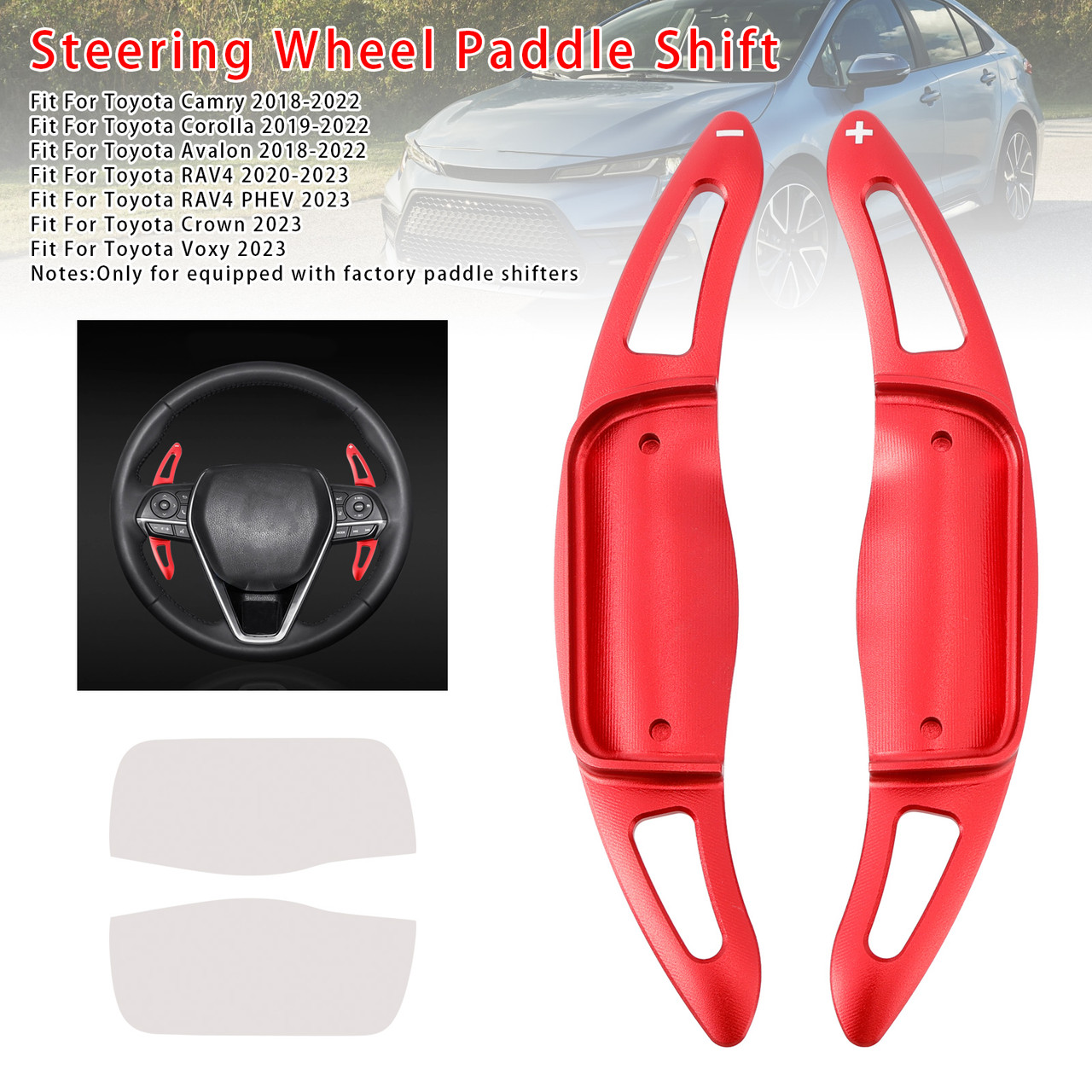 2020-2023 Toyota RAV4 Carbon Look Steering Wheel Paddle Shifter Extension Aluminium Red Generic 2020-2023 Toyota RAV4 Carbon Look Steering Wheel Paddle Shifter Extension Aluminium Red Generic