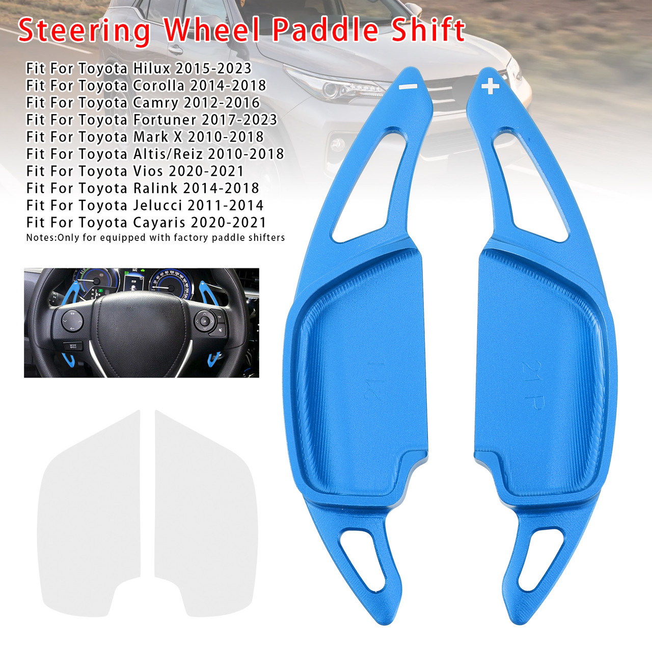 2020-2021 Toyota Vios Steering Wheel Paddle Shifter Extension Aluminium Blue Generic 2020-2021 Toyota Vios Steering Wheel Paddle Shifter Extension Aluminium Blue Generic