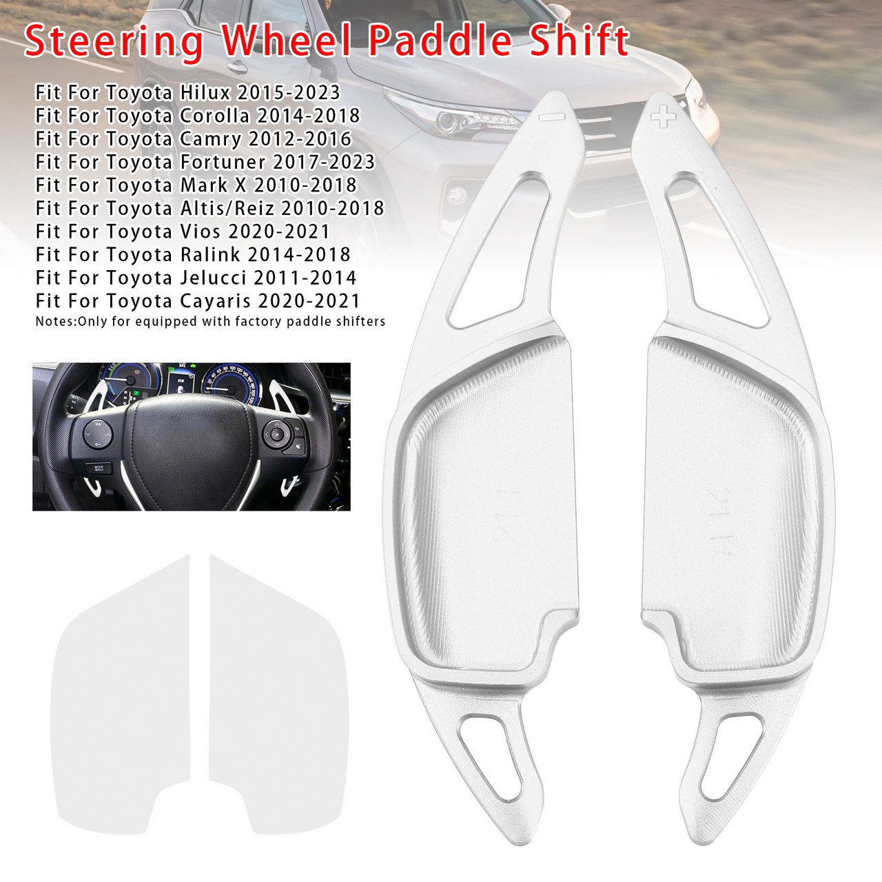 2017-2023 Toyota Fortuner Steering Wheel Paddle Shifter Extension Aluminium Silver Generic 2017-2023 Toyota Fortuner Steering Wheel Paddle Shifter Extension Aluminium Silver Generic