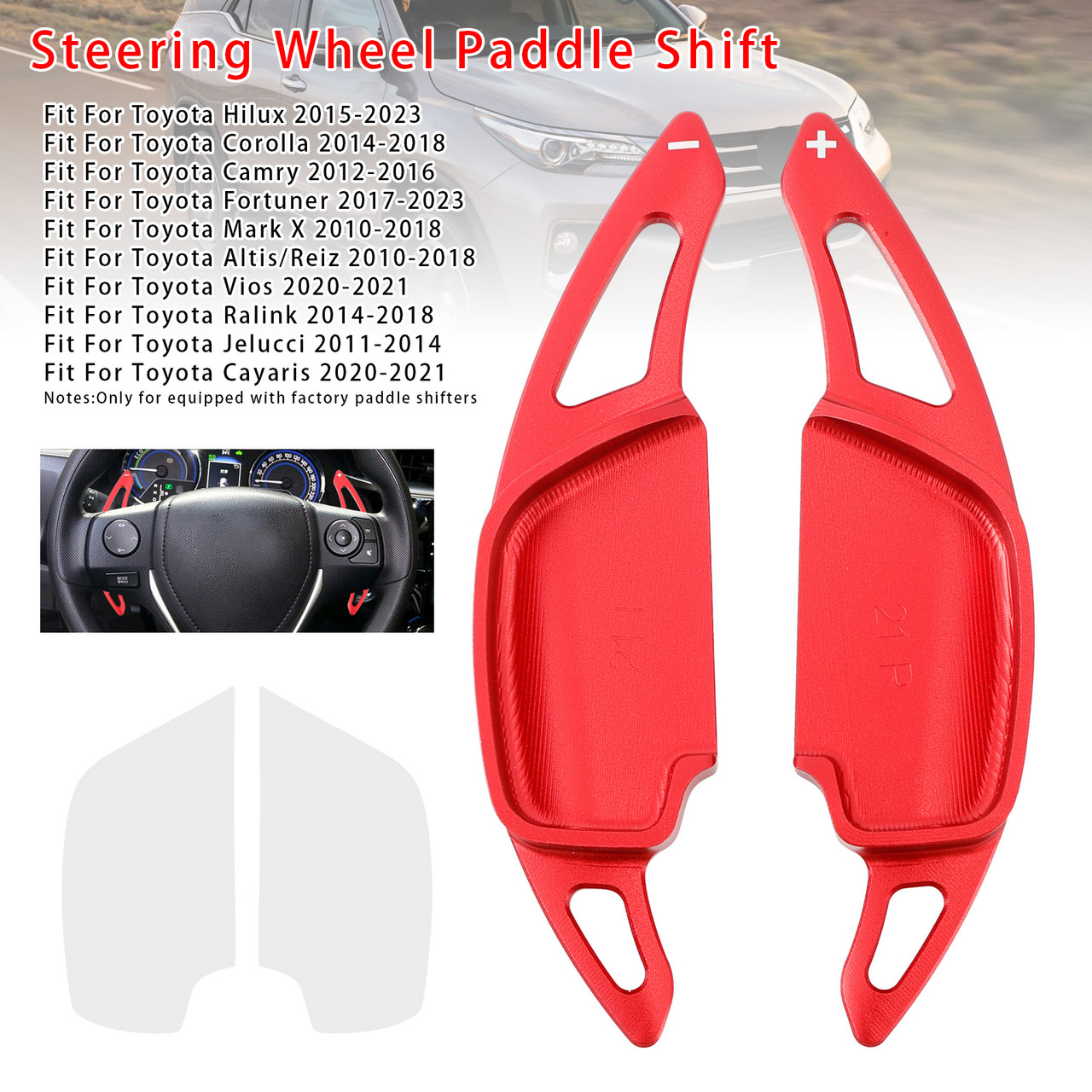 2015-2023 Toyota Hilux Steering Wheel Paddle Shifter Extension Aluminium Red Generic