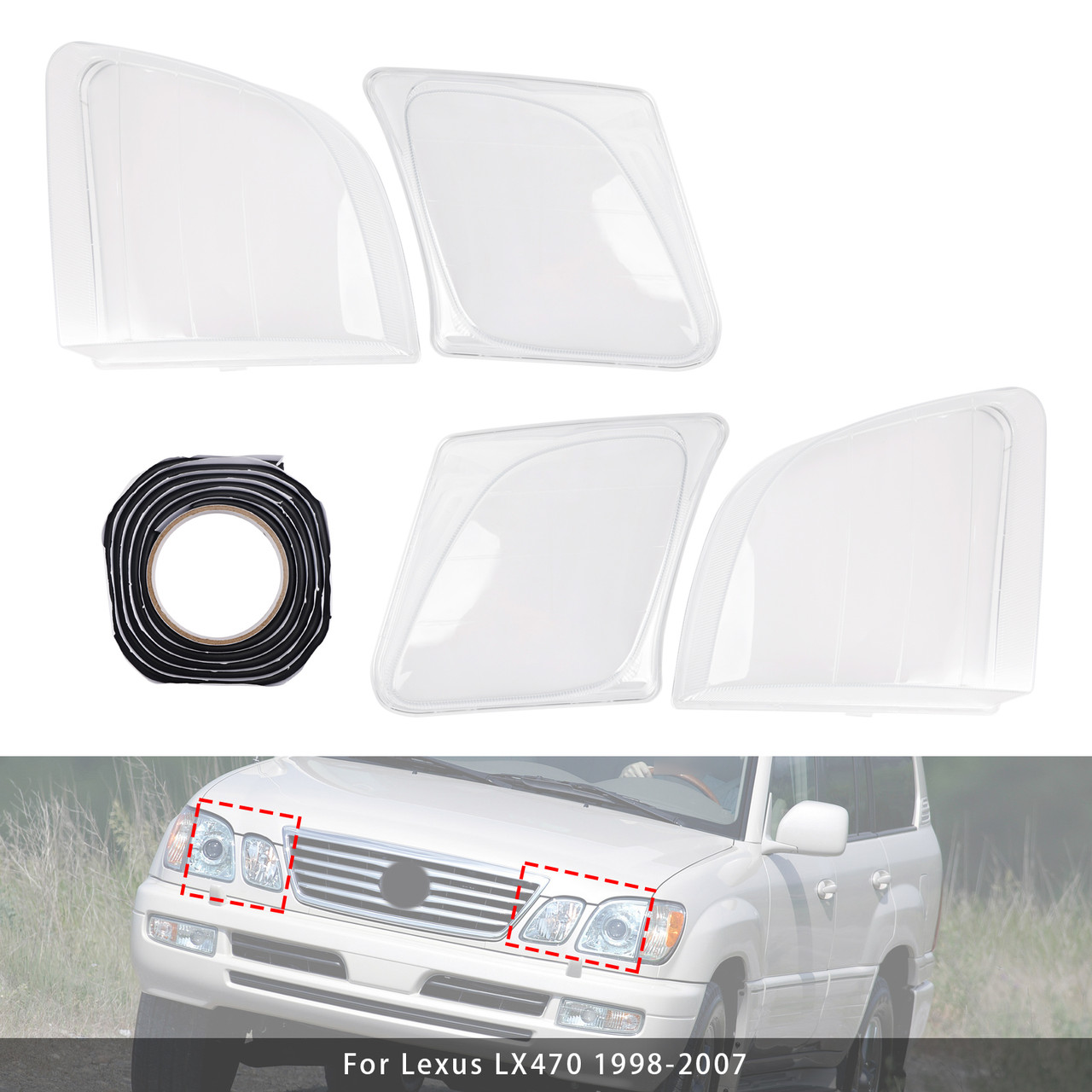 1998-2007 Lexus LX470 Left+Right Front Headlight Clear Lens Generic