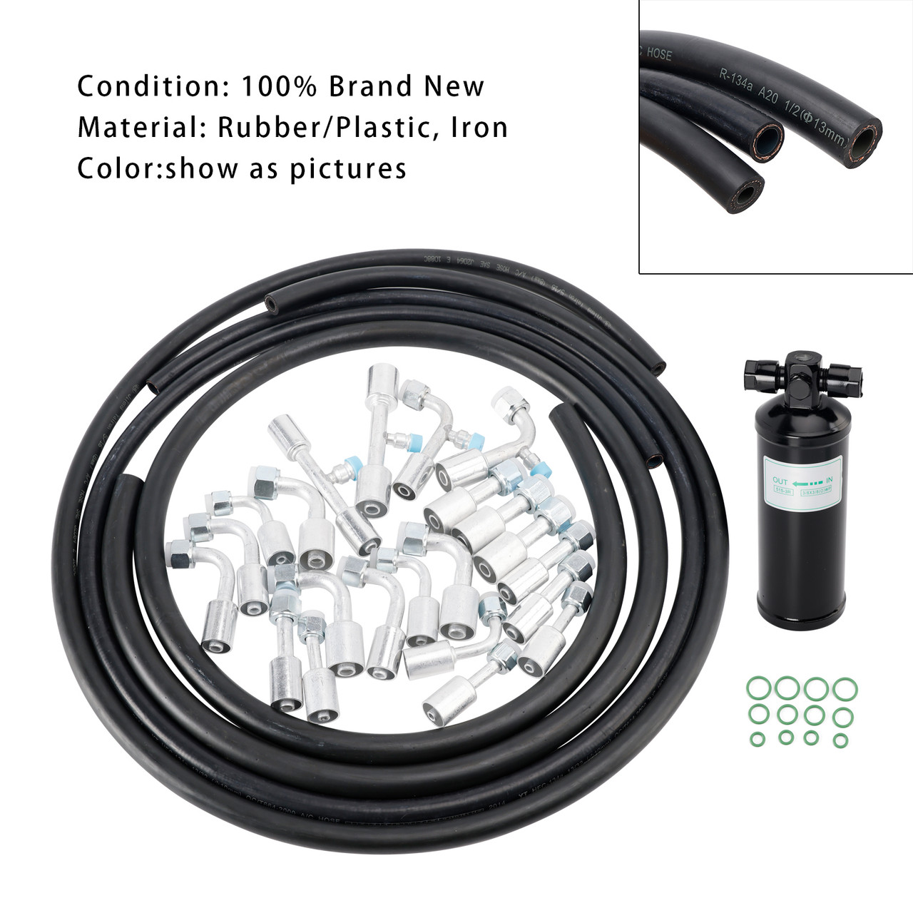 26PCS Air Conditioning Hose and Fitting Kit Includes 6.5 ft #6#8#10 AC Hoses #6#8#10 AC Fittings and Universal AC Receiver Drier