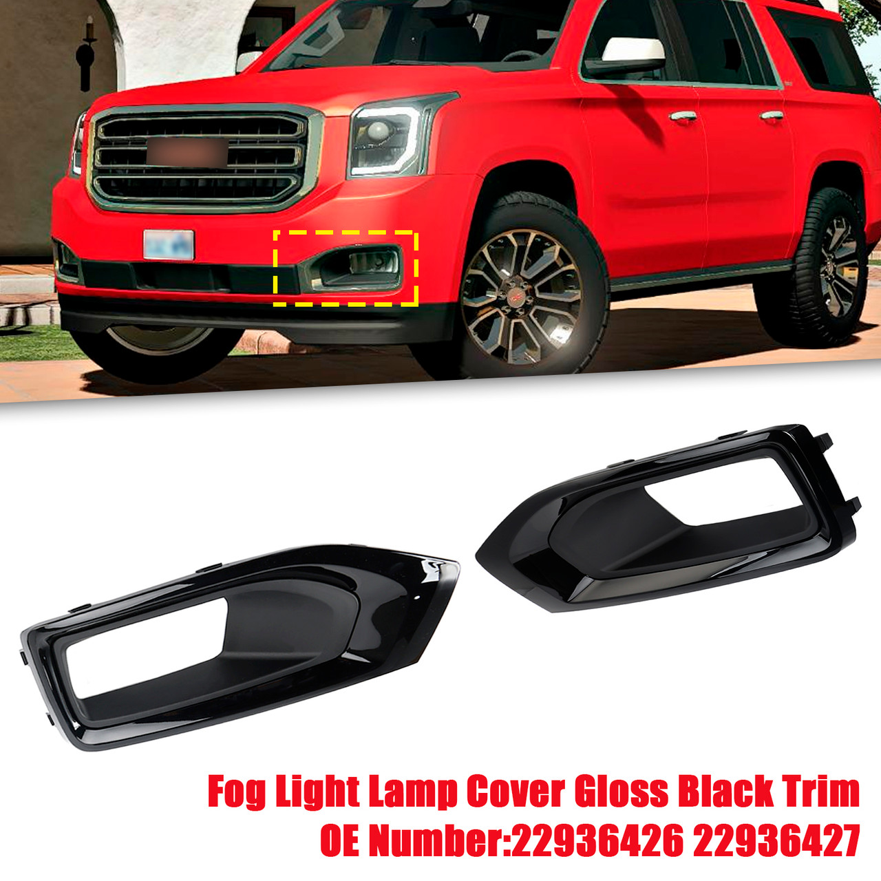 2019-2020 Yukon Fog Light Lamp Cover Gloss Black Trim Pair 22936426 22936427 Generic