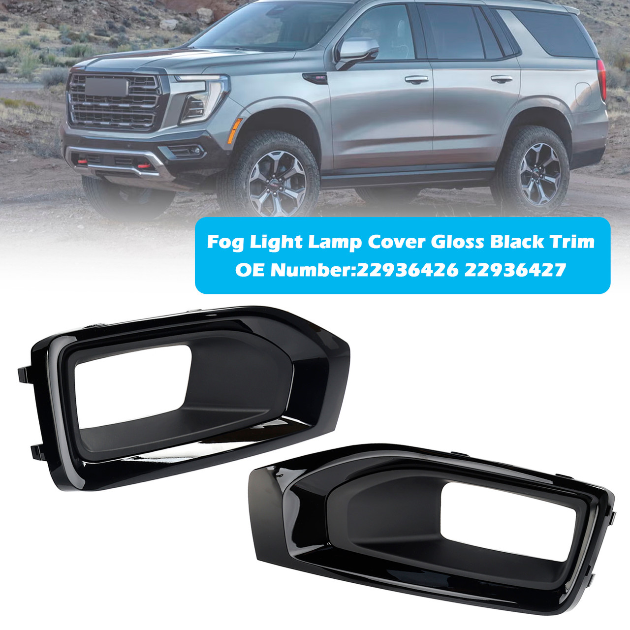 2019-2020 Yukon Fog Light Lamp Cover Gloss Black Trim Pair 22936426 22936427 Generic