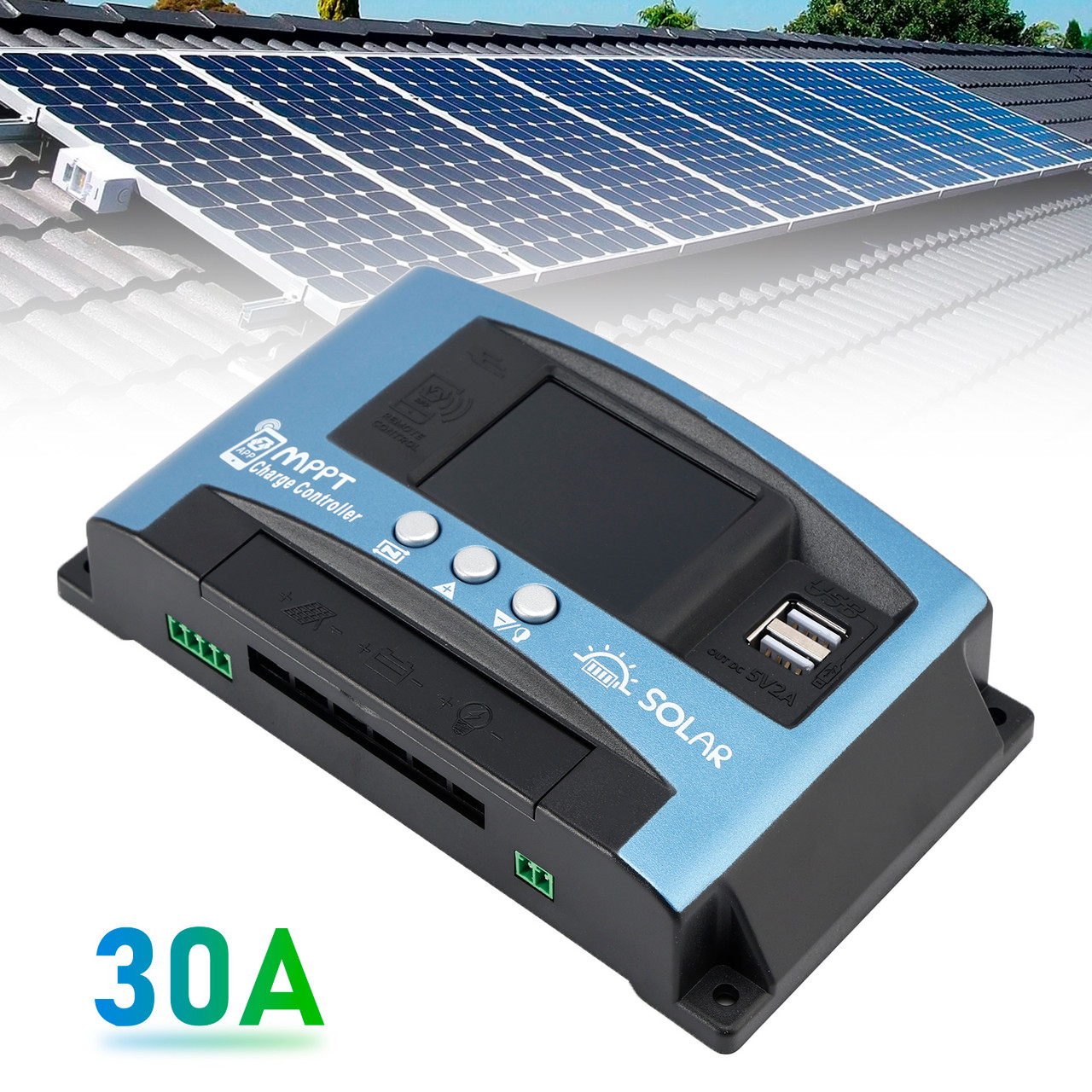 30A MPPT Solar Controller Multi-language Color Screen Serial Port MPPT Solar Controller Bluetooth Temperature Monitoring Charging 12V~60V