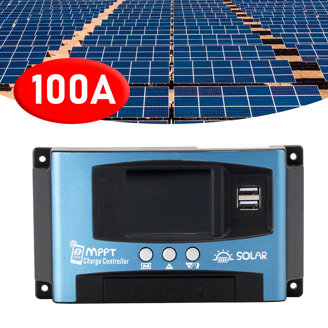 100A MPPT Solar Controller Multi-language Color Screen Serial Port MPPT Solar Controller Bluetooth Temperature Monitoring Charging 12V~60V