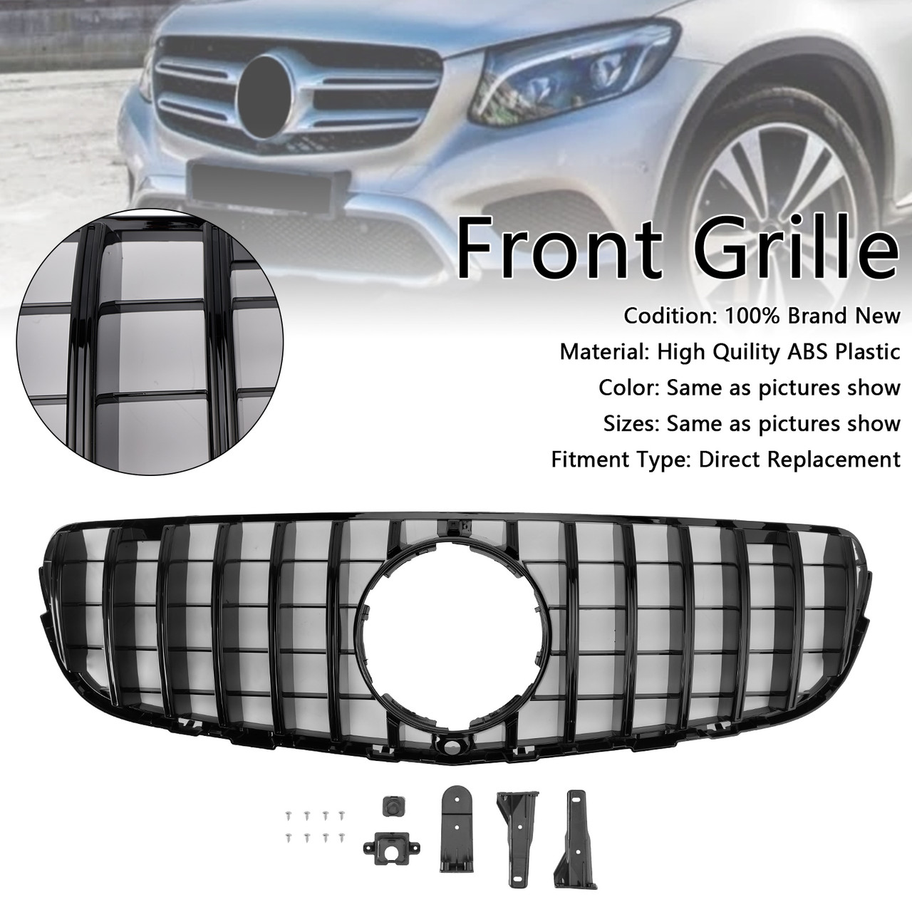 2015-2019 Mercedes-Benz GLC Class W253 X253 GLC300 GLC350 With Camera Hole Front Upper Grille Without badge Generic