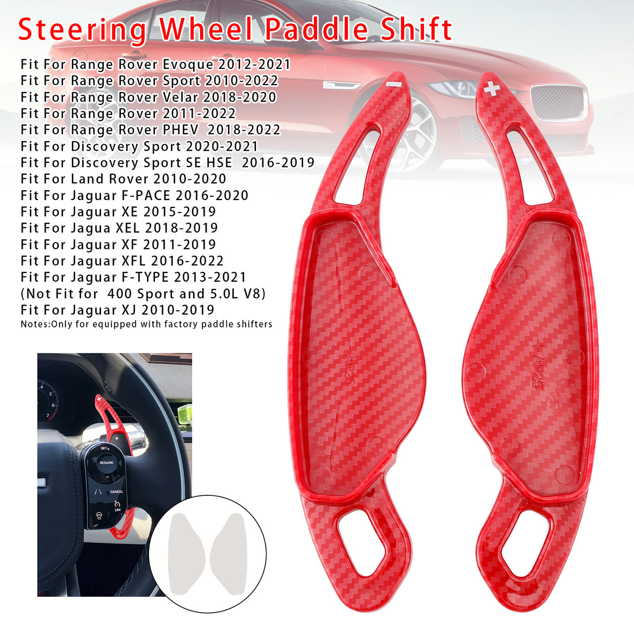 2013-2021 Jaguar F-PACE XE XEL XF XFL Steering Wheel Paddle Shifter Extension Carbon Fiber Red Look Generic