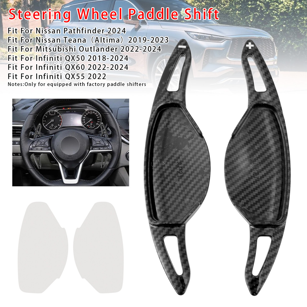 2018-2024 Infiniti QX50 Steering Wheel Paddle Shifter Extension Carbon Fiber Black Look Generic 2018-2024 Infiniti QX50 Steering Wheel Paddle Shifter Extension Carbon Fiber Black Look Generic