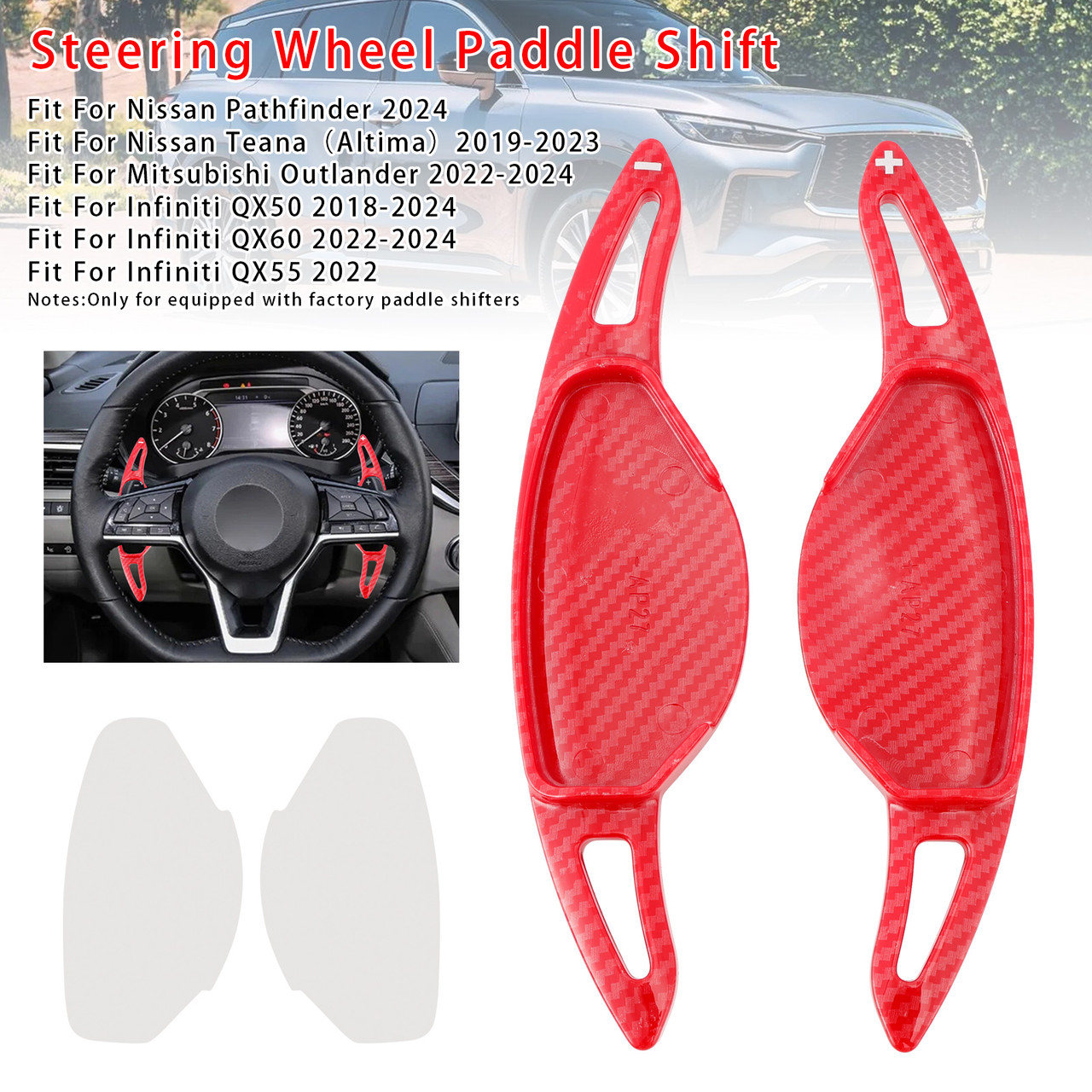 2018-2024 Infiniti QX50 Steering Wheel Paddle Shifter Extension Carbon Fiber Red Look Generic 2018-2024 Infiniti QX50 Steering Wheel Paddle Shifter Extension Carbon Fiber Red Look Generic
