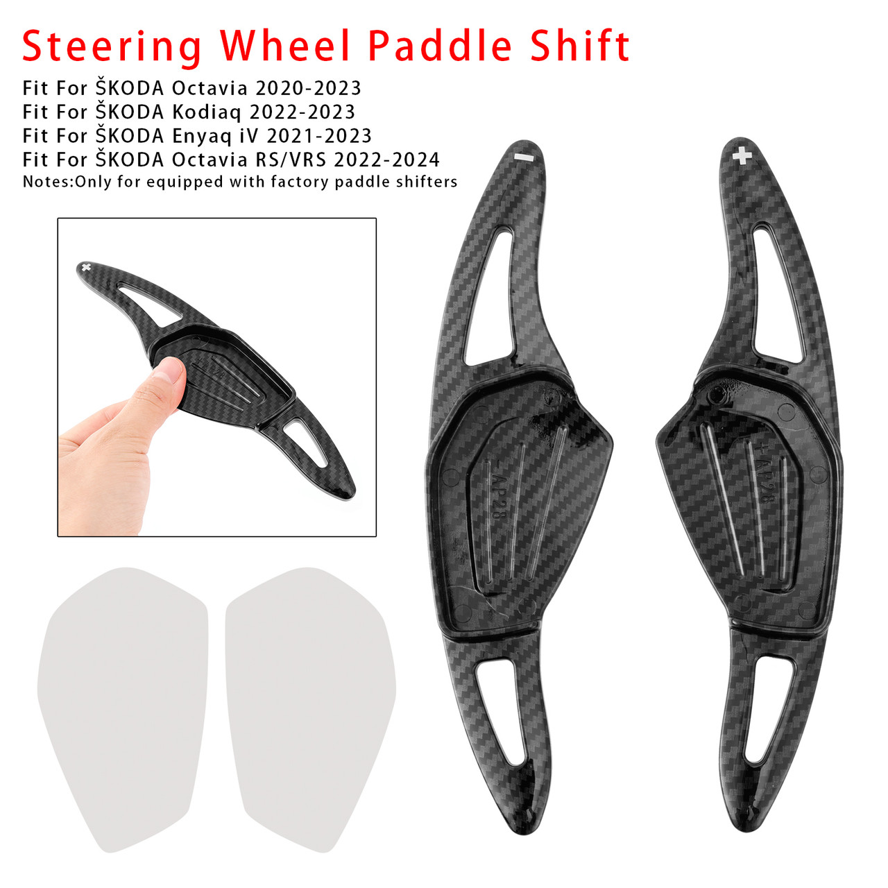 2021-2023 ŠKODA Enyaq iV Steering Wheel Paddle Shifter Extension Carbon Fiber Black Look Generic 2021-2023 ŠKODA Enyaq iV Steering Wheel Paddle Shifter Extension Carbon Fiber Black Look Generic