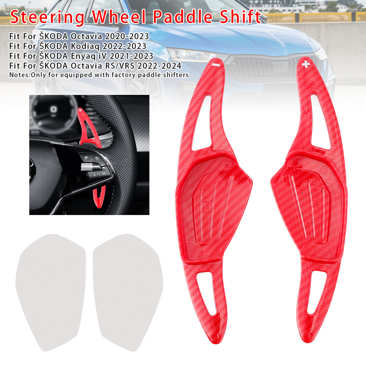 2020-2023 ŠKODA Octavia Steering Wheel Paddle Shifter Extension Carbon Fiber Red Look Generic 2020-2023 ŠKODA Octavia Steering Wheel Paddle Shifter Extension Carbon Fiber Red Look Generic