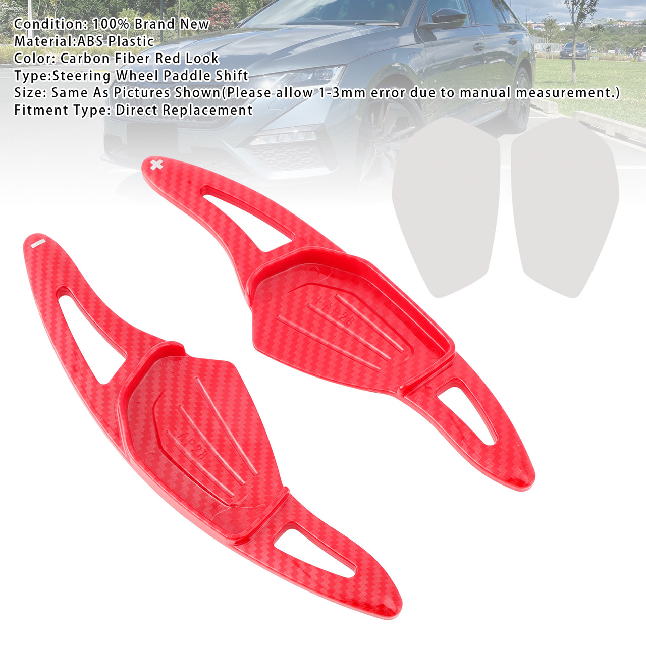 2021-2023 ŠKODA Enyaq iV Steering Wheel Paddle Shifter Extension Carbon Fiber Red Look Generic 2021-2023 ŠKODA Enyaq iV Steering Wheel Paddle Shifter Extension Carbon Fiber Red Look Generic