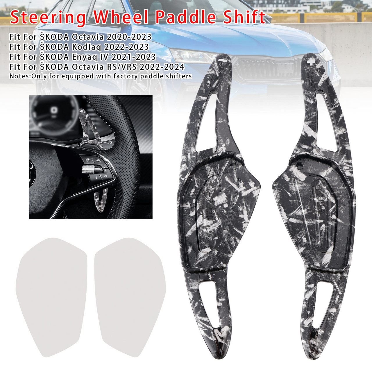 2020-2023 ŠKODA Octavia Steering Wheel Paddle Shifter Extension Black Forged Pattern Generic 2020-2023 ŠKODA Octavia Steering Wheel Paddle Shifter Extension Black Forged Pattern Generic