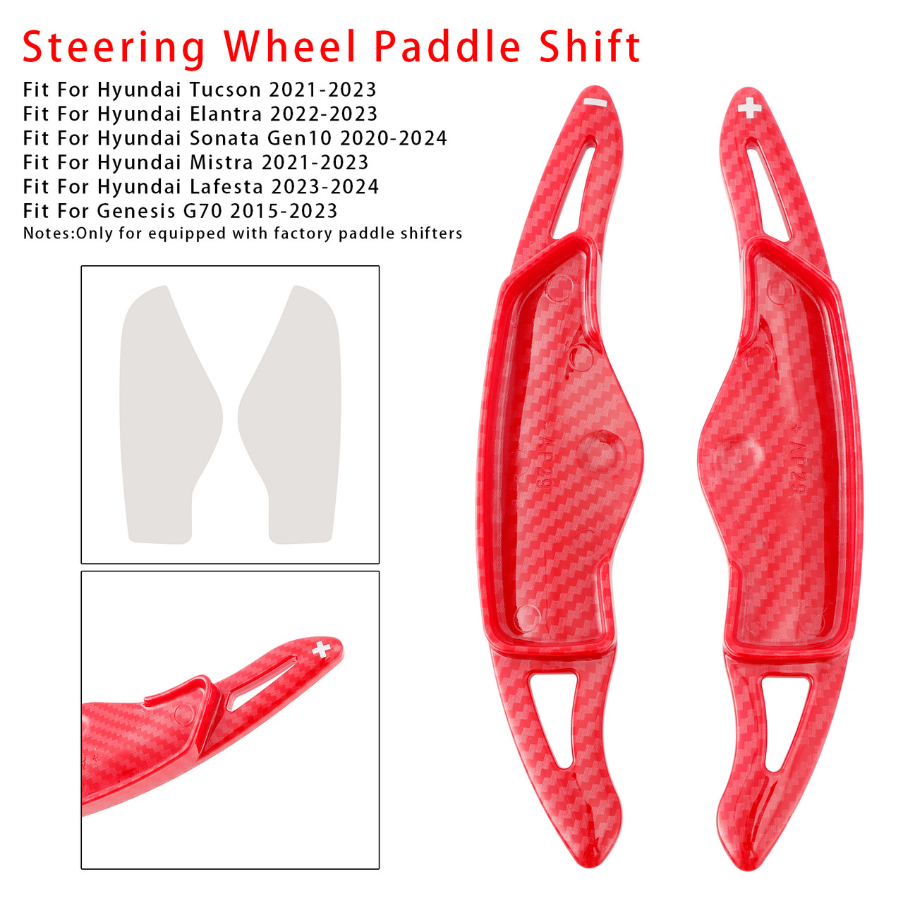 2020-2024 Hyundai Sonata Gen10 Steering Wheel Paddle Shifter Extension Carbon Fiber Red Look Generic 2020-2024 Hyundai Sonata Gen10 Steering Wheel Paddle Shifter Extension Carbon Fiber Red Look Generic
