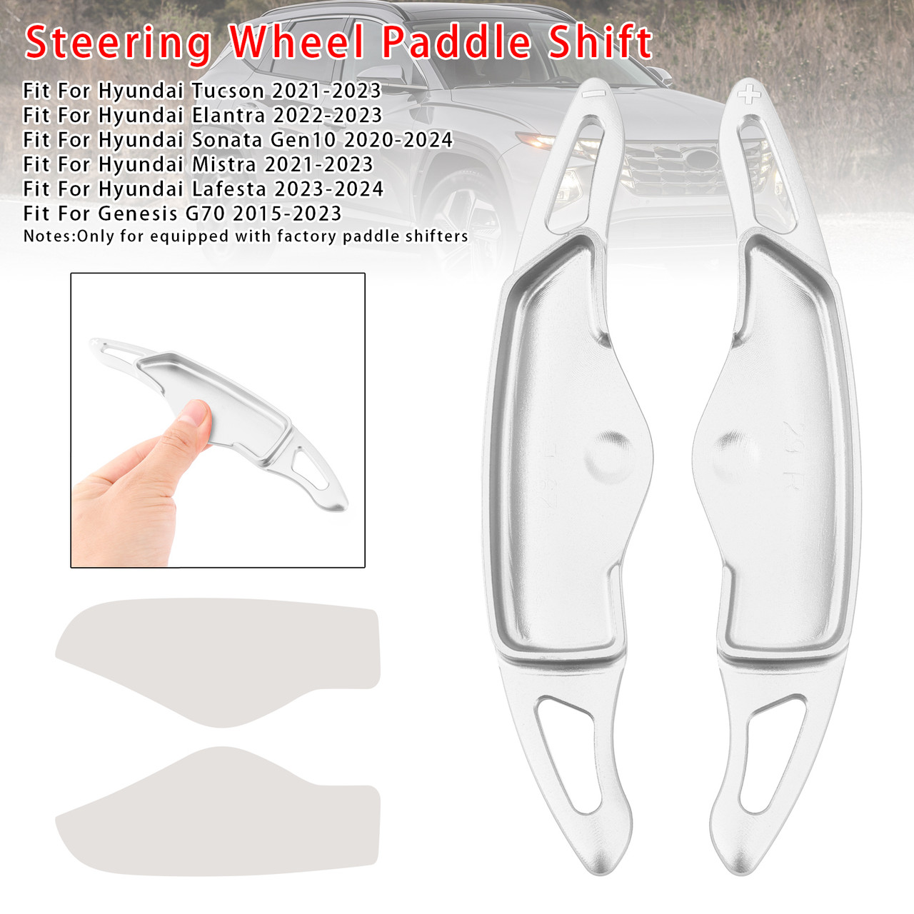 2020-2024 Hyundai Sonata Gen10 Steering Wheel Paddle Shifter Extension Aluminium Silver Generic 2020-2024 Hyundai Sonata Gen10 Steering Wheel Paddle Shifter Extension Aluminium Silver Generic