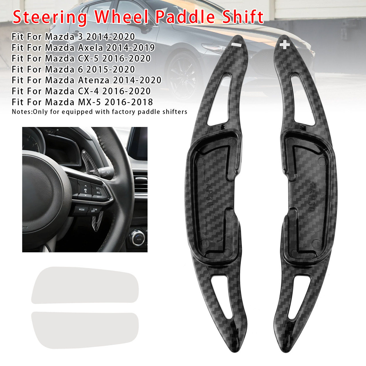 2016-2018 Mazda MX-5 Steering Wheel Paddle Shifter Extension Carbon Fiber Black Look Generic 2016-2018 Mazda MX-5 Steering Wheel Paddle Shifter Extension Carbon Fiber Black Look Generic