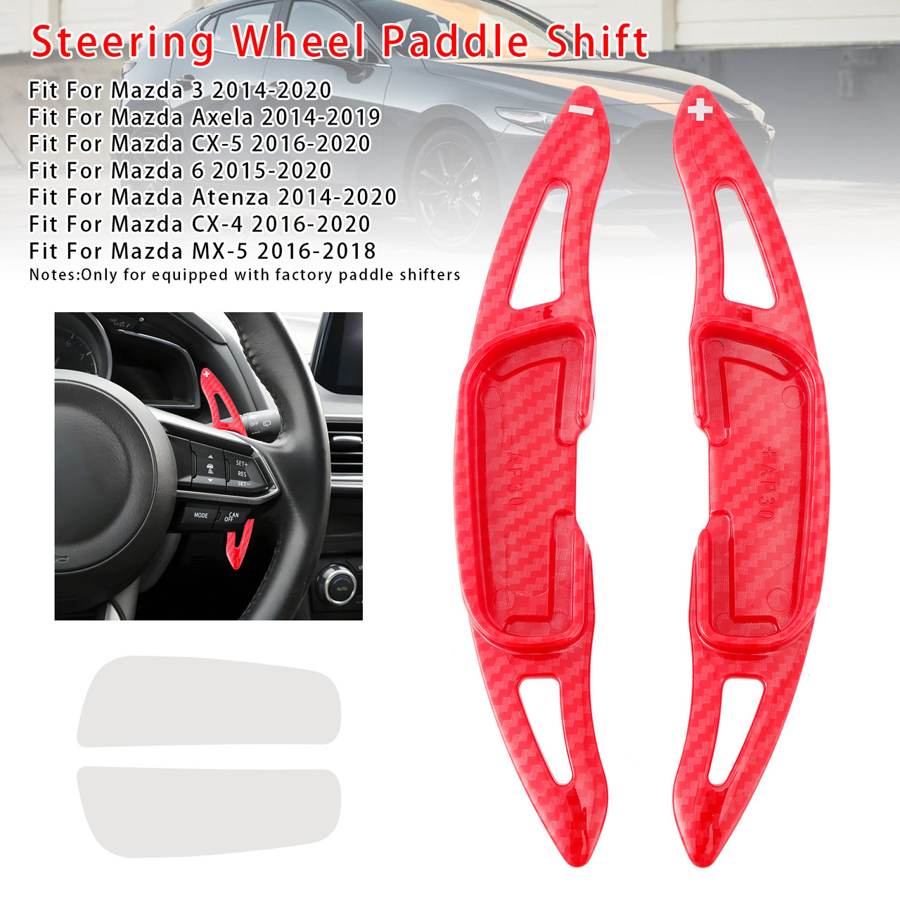 2016-2020 Mazda CX-5 Steering Wheel Paddle Shifter Extension Carbon Fiber Red Look Generic 2016-2020 Mazda CX-5 Steering Wheel Paddle Shifter Extension Carbon Fiber Red Look Generic