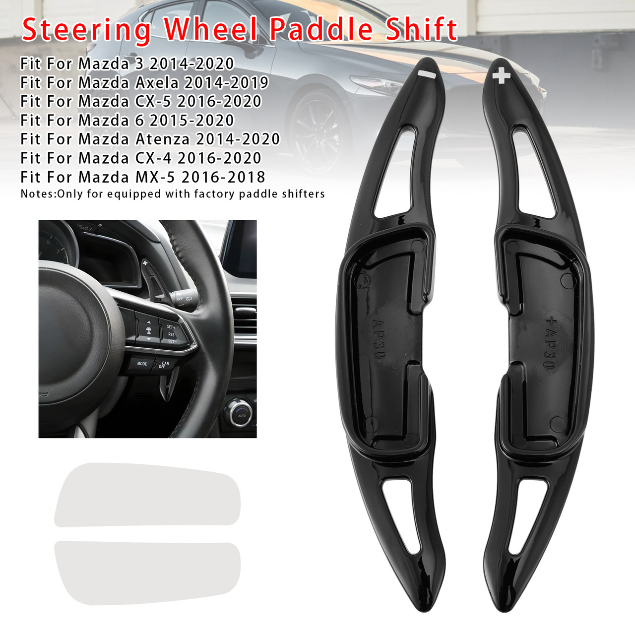 2015-2020 Mazda 6 Steering Wheel Paddle Shifter Extension Black Generic 2015-2020 Mazda 6 Steering Wheel Paddle Shifter Extension Black Generic