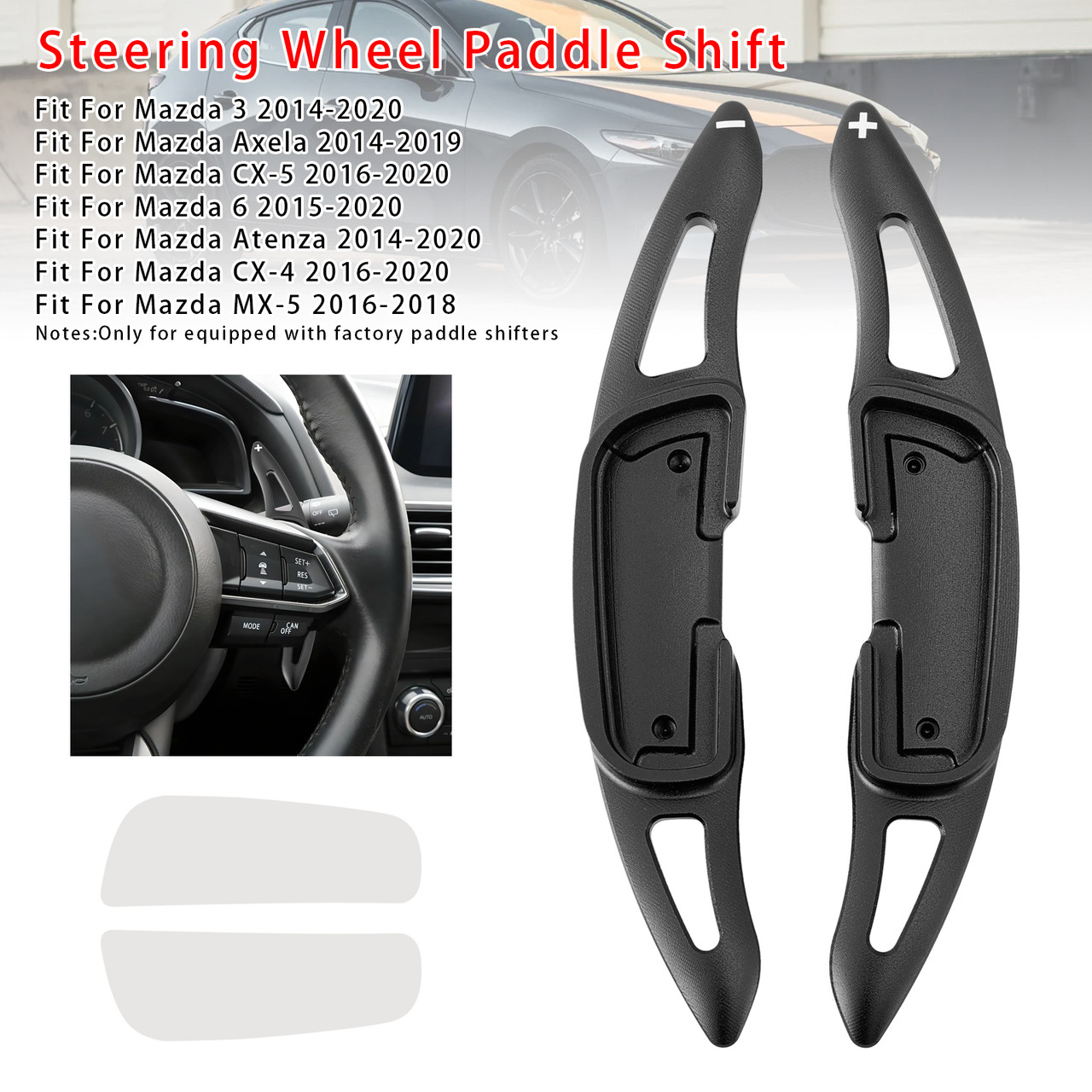 2014-2019 Mazda Axela Steering Wheel Paddle Shifter Extension Aluminium Black Generic 2014-2019 Mazda Axela Steering Wheel Paddle Shifter Extension Aluminium Black Generic