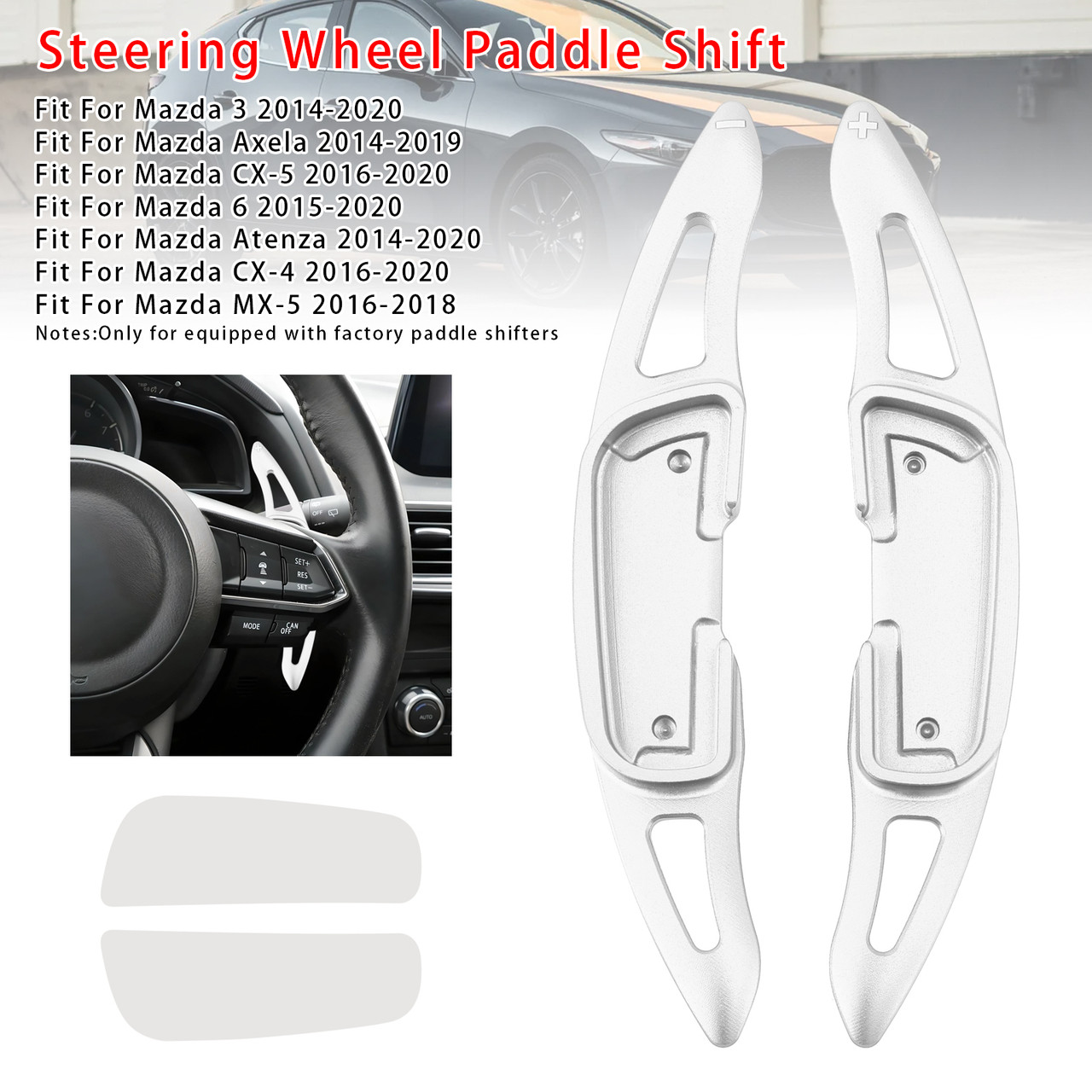 2016-2018 Mazda MX-5 Steering Wheel Paddle Shifter Extension Aluminium Silver Generic 2016-2018 Mazda MX-5 Steering Wheel Paddle Shifter Extension Aluminium Silver Generic