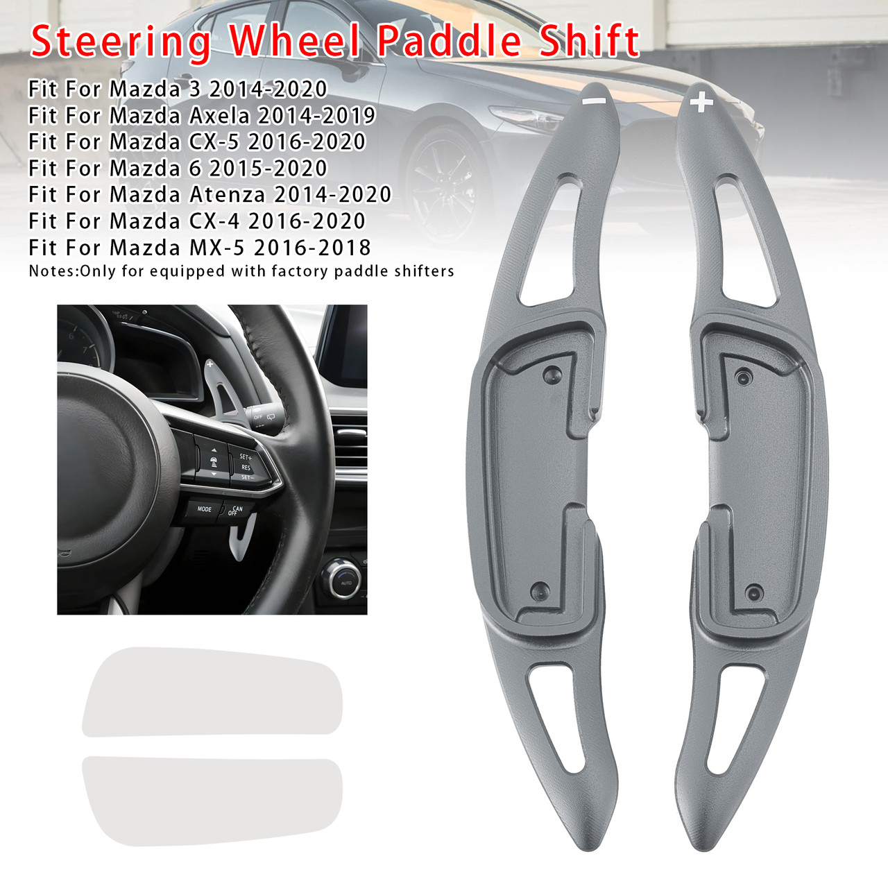 2014-2019 Mazda Axela Steering Wheel Paddle Shifter Extension Aluminium Grey Generic 2014-2019 Mazda Axela Steering Wheel Paddle Shifter Extension Aluminium Grey Generic