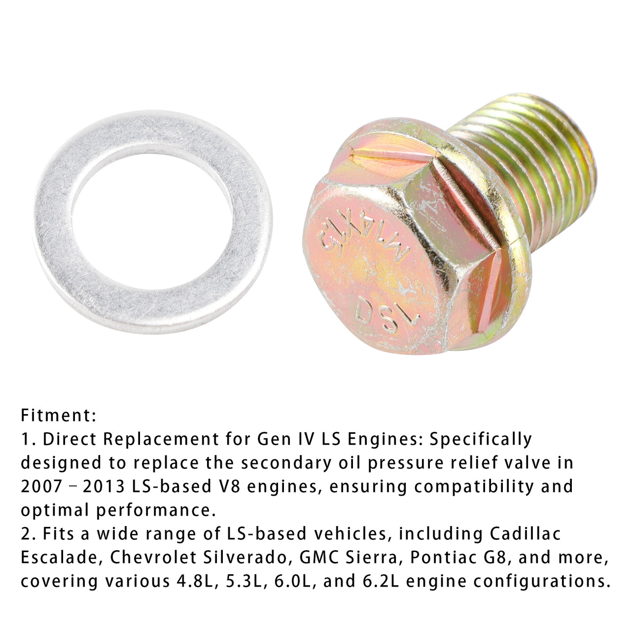 Oil Pan Oil Pressure Relief Valve Plug Bypass For Gen IV LS Engines 2007+ LS3 L99 L96 L92 LMG LC9 L77 L76 LH6-4.8L 5.3L 6.0L 6.2L