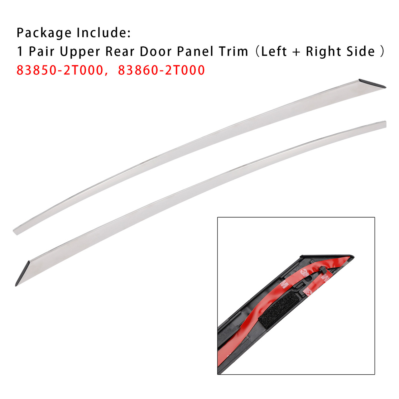 2011-2015 Pair() Upper Rear Door Panel Trim Left+Right Side Upper Rear Door Panel Trim Molding Chrome 838502T000 838602T000 Generic