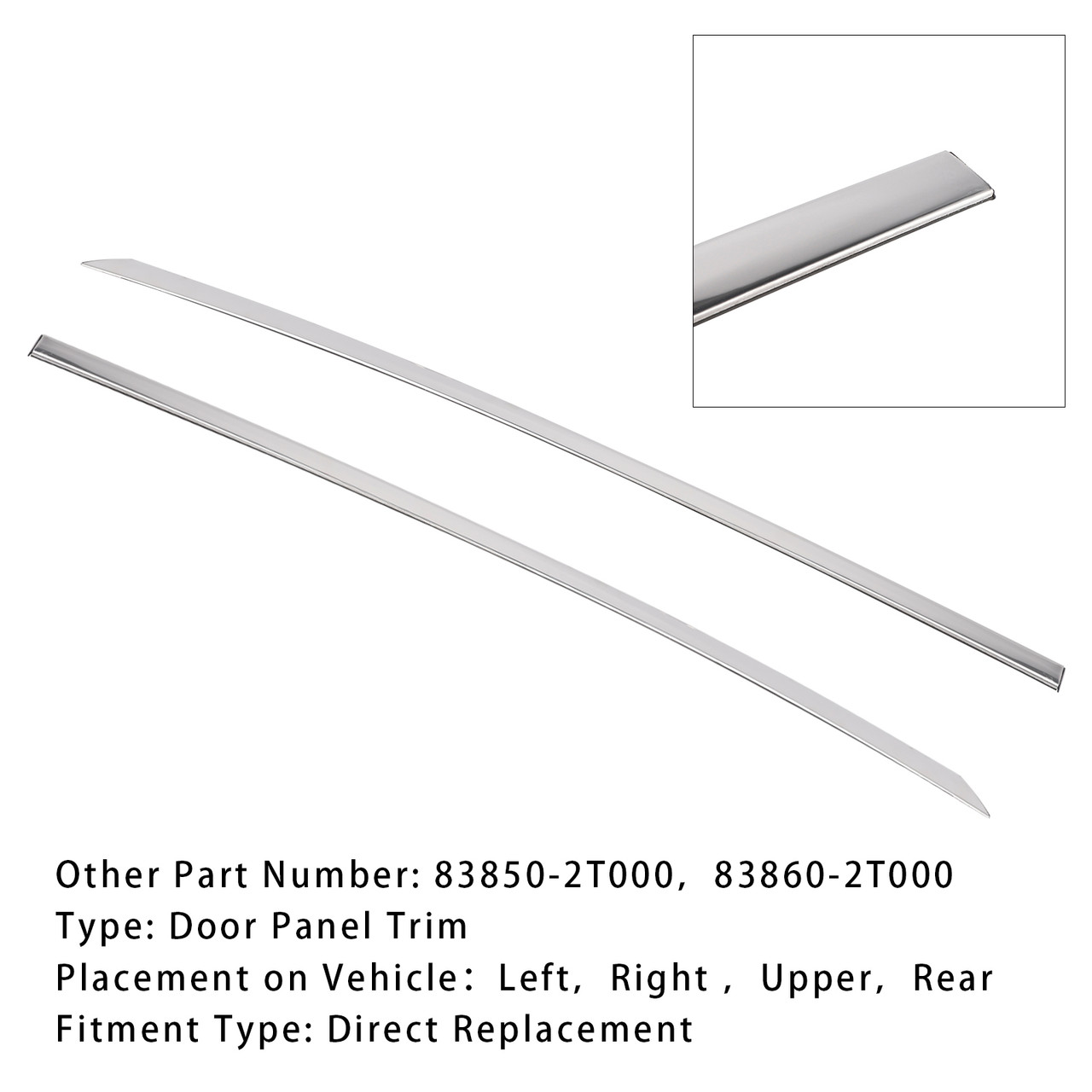 2011-2015 Pair() Upper Rear Door Panel Trim Left+Right Side Upper Rear Door Panel Trim Molding Chrome 838502T000 838602T000 Generic