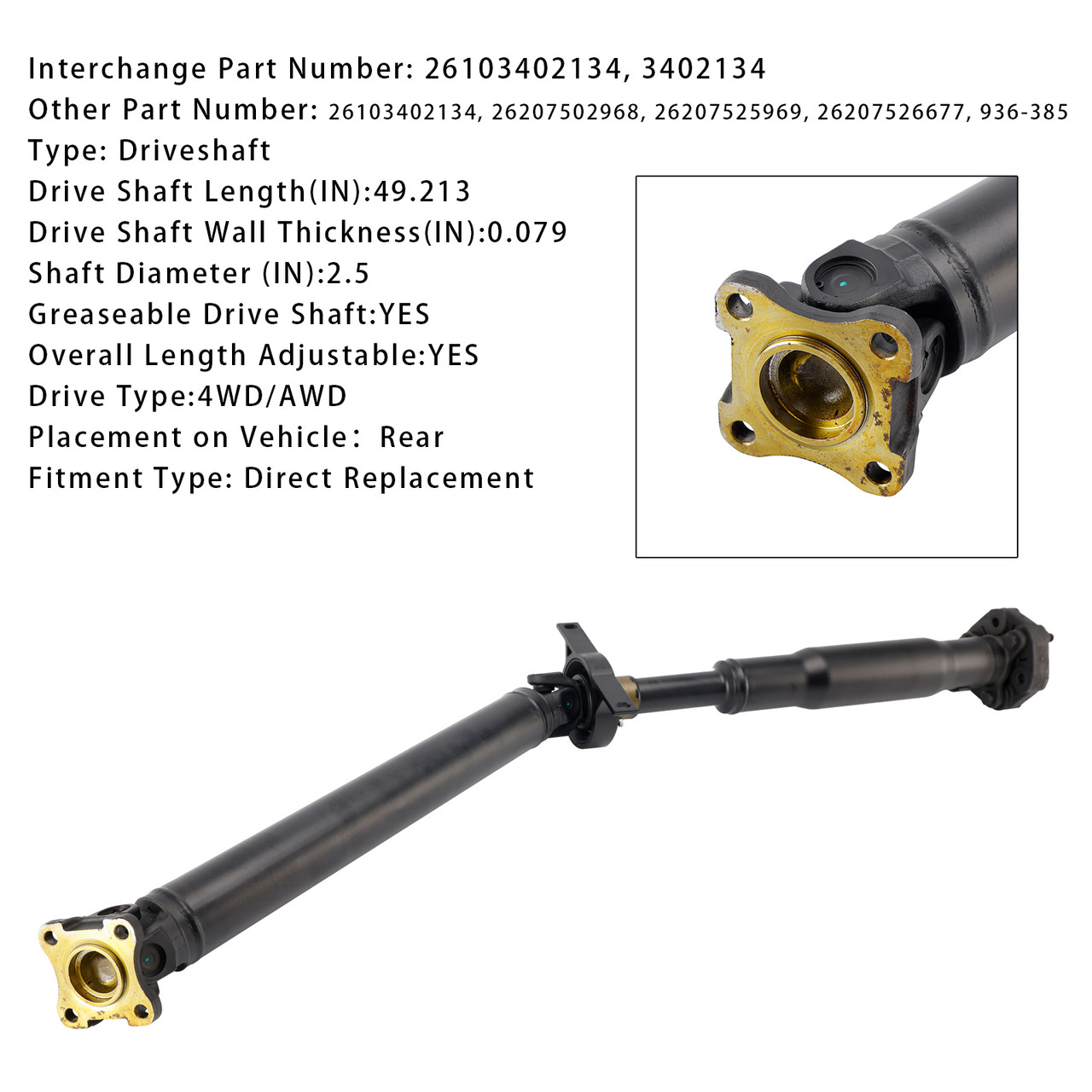 2004-2006 BMW X3 3.0i E83 Rear Driveshaft Prop Shaft Assembly