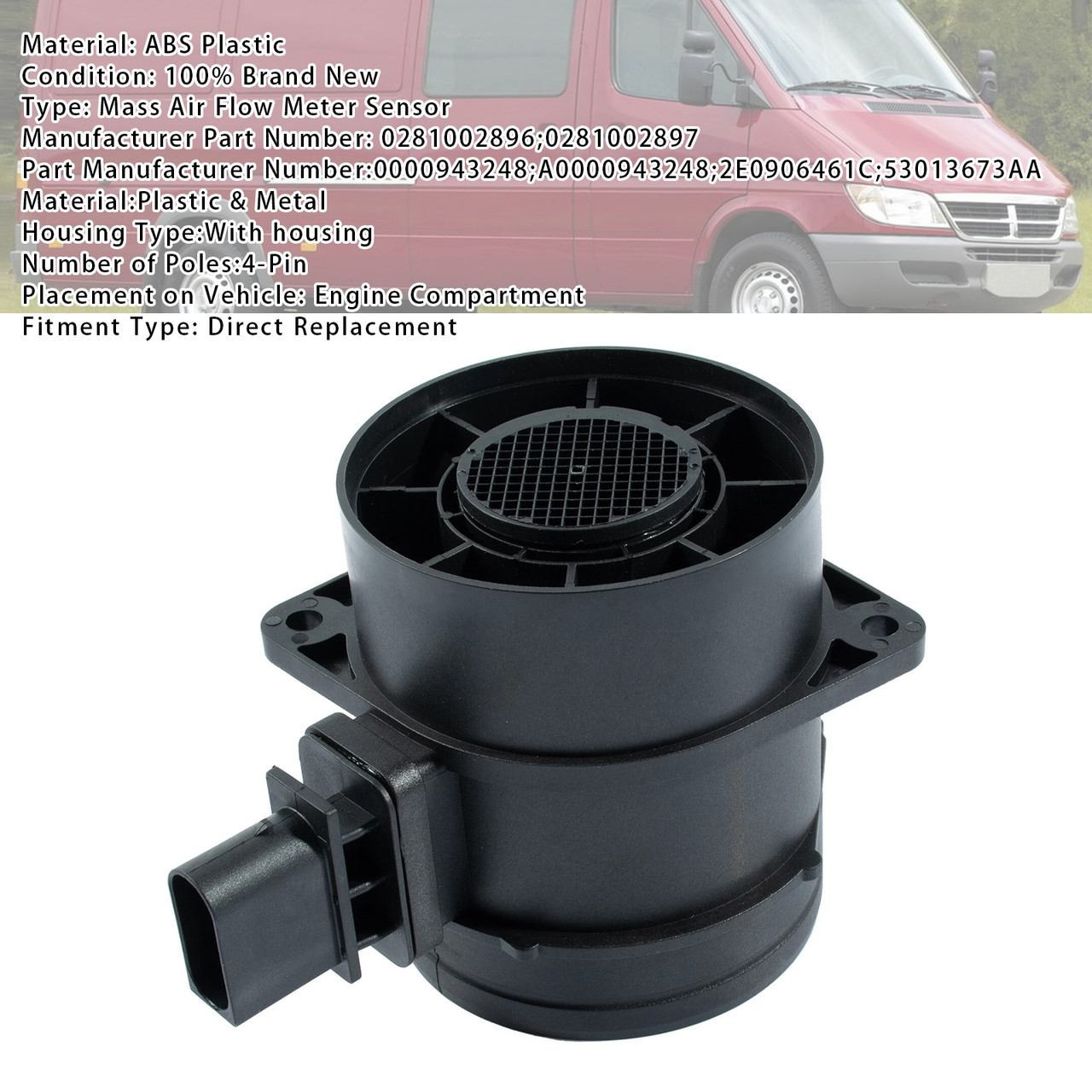 2004-2006 Freightliner Sprinter 2500 3500 Mass Air Flow Meter Sensor 0281002896 0281002897 Generic