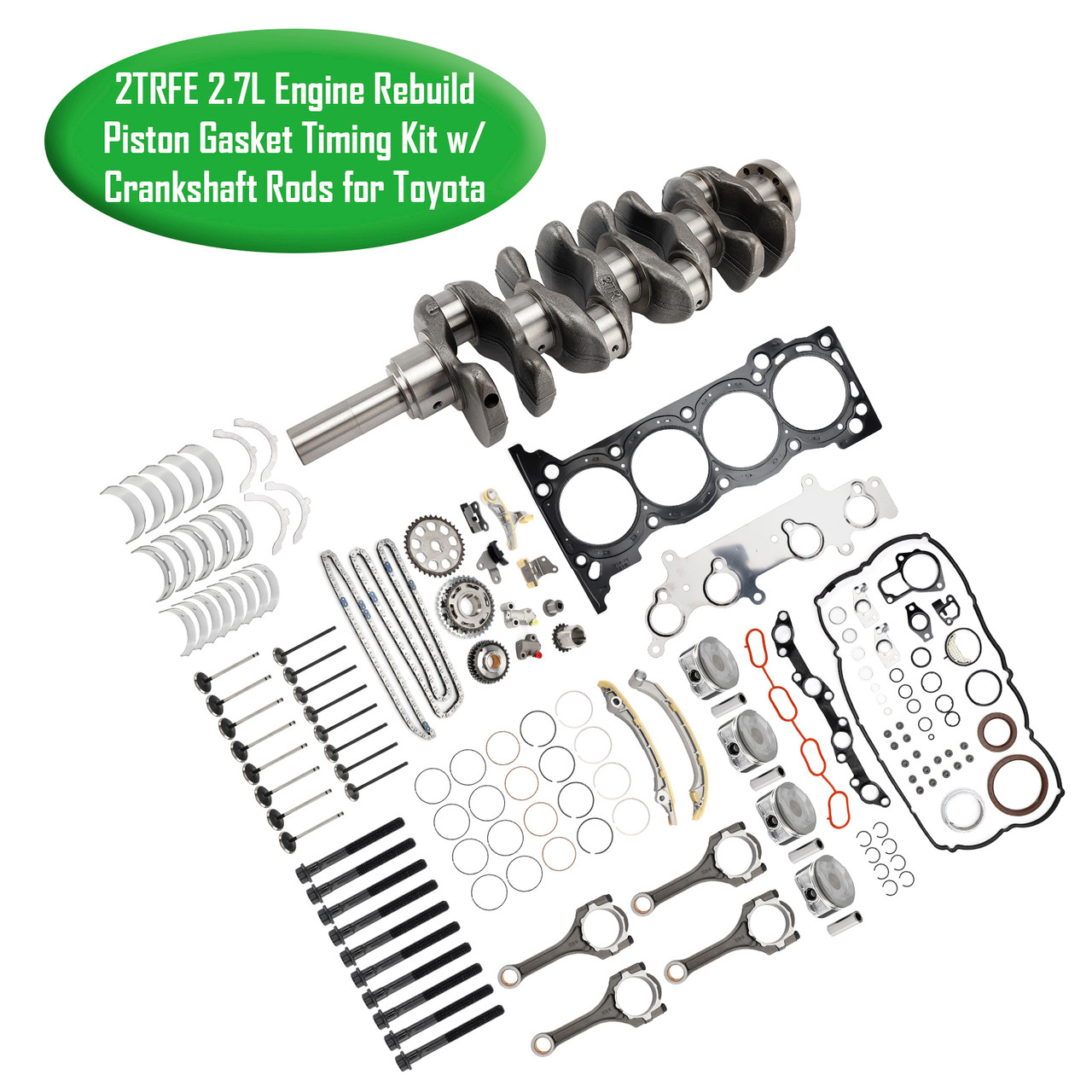 2010 TOYOTA 4RUNNER 2.7L 2TRFE 2.7L Engine Rebuild Piston Gasket Timing Kit w/ Crankshaft Rods Generic