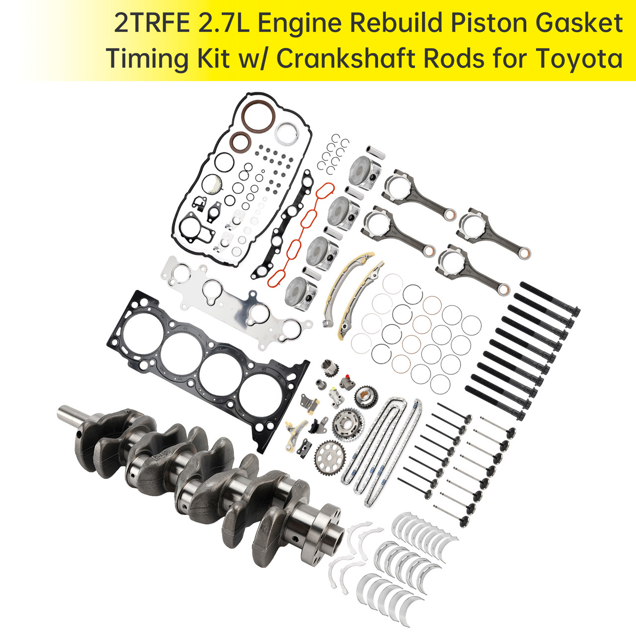 2005-2015 TOYOTA TACOMA 2.7L 2TRFE 2.7L Engine Rebuild Piston Gasket Timing Kit w/ Crankshaft Rods Generic
