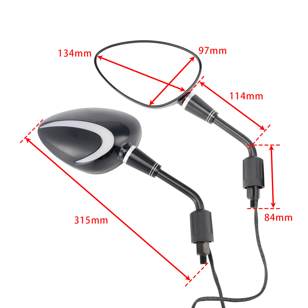 Black LED Turn Signal Mirror Pair 10mm Right-hand threading For Piaggio Vespa