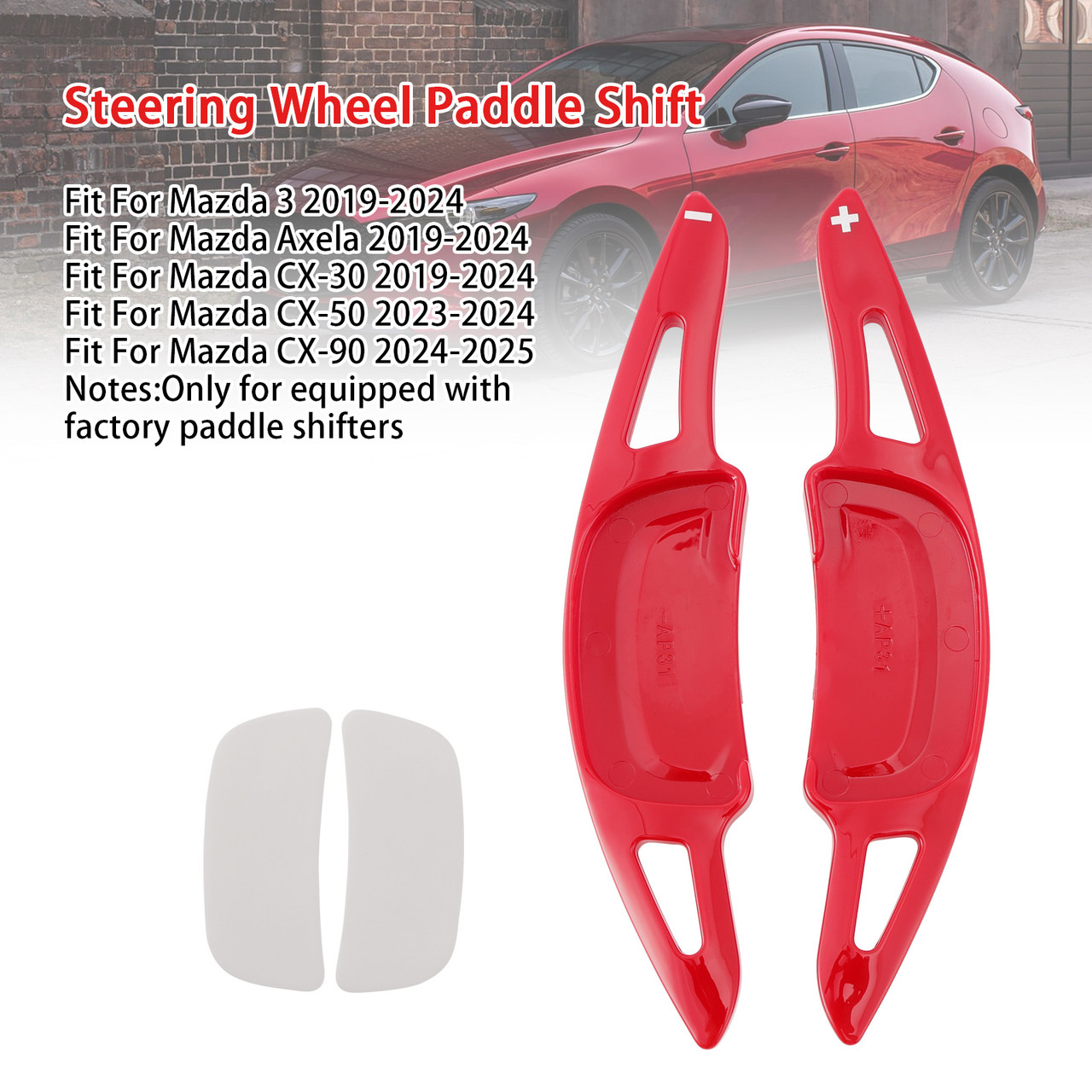 2019-2024 Mazda Axela Carbon Look Steering Wheel Paddle Shifter Extension Red Generic 2019-2024 Mazda Axela Carbon Look Steering Wheel Paddle Shifter Extension Red Generic