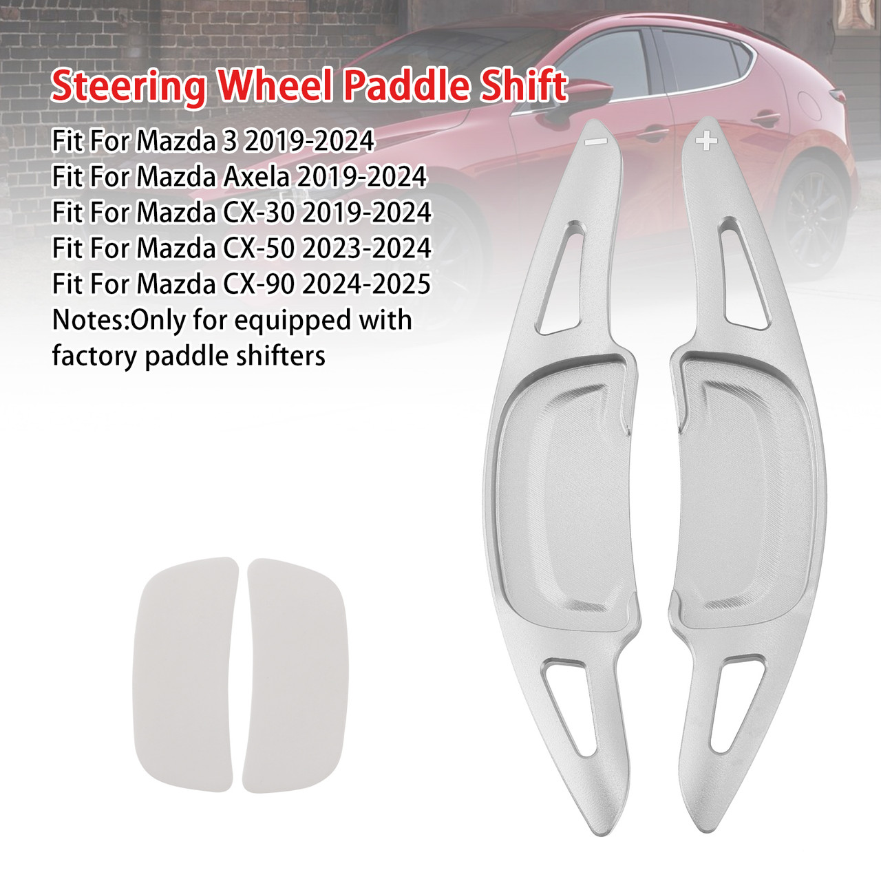 2019-2024 Mazda 3 Carbon Look Steering Wheel Paddle Shifter Extension Aluminium Silver Generic 2019-2024 Mazda 3 Carbon Look Steering Wheel Paddle Shifter Extension Aluminium Silver Generic