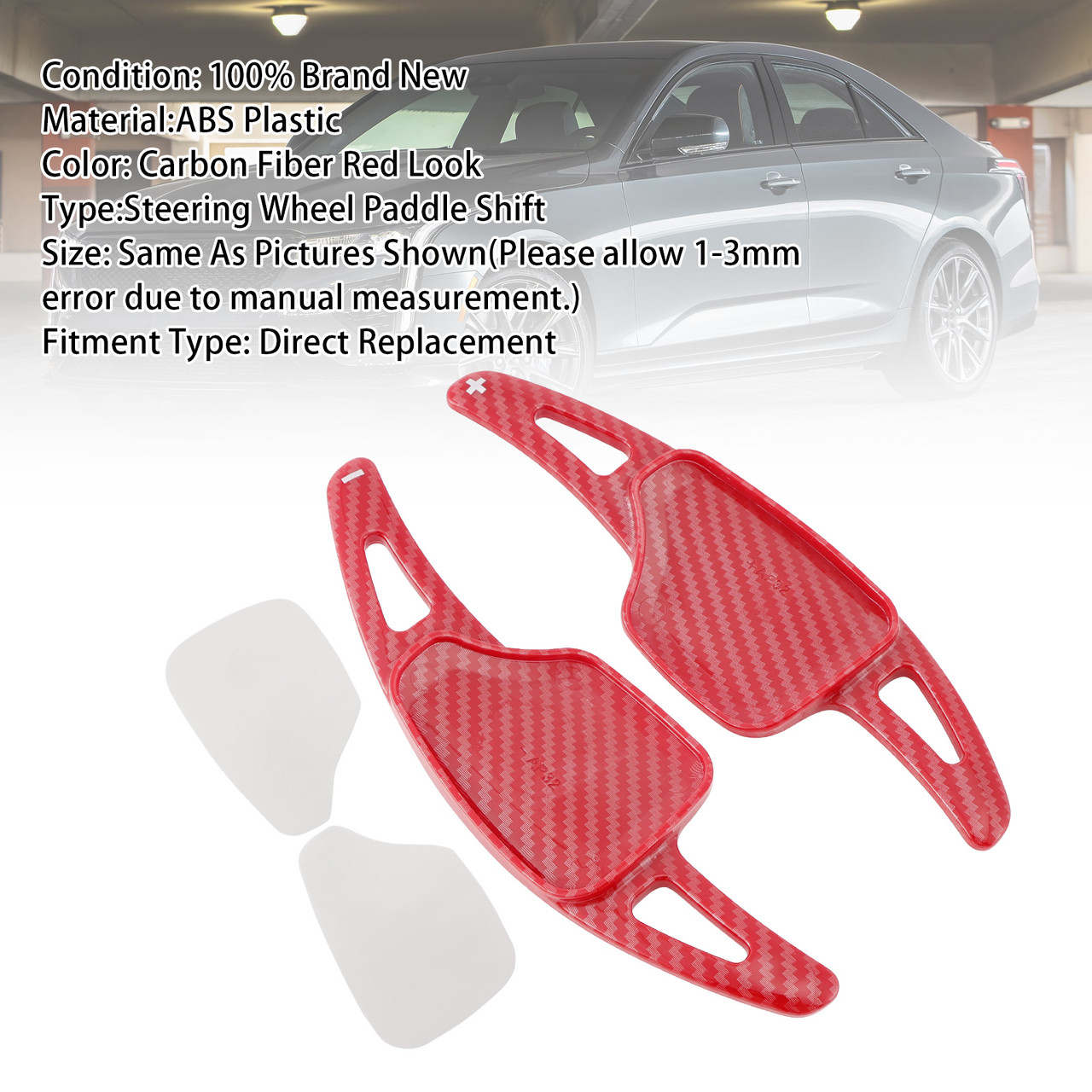 2020-2024 Cadillac CT5 Steering Wheel Paddle Shifter Extension Carbon Fiber Red Look Generic 2020-2024 Cadillac CT5 Steering Wheel Paddle Shifter Extension Carbon Fiber Red Look Generic