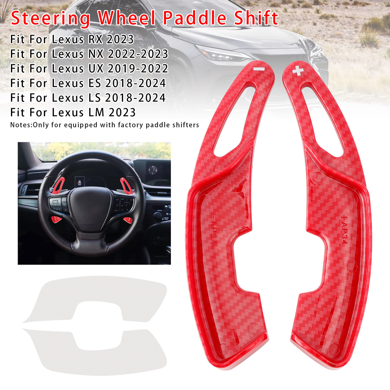 2018-2024 Lexus ES LS Steering Wheel Paddle Shifter Extension Carbon Fiber Red Look Generic 2018-2024 Lexus ES LS Steering Wheel Paddle Shifter Extension Carbon Fiber Red Look Generic
