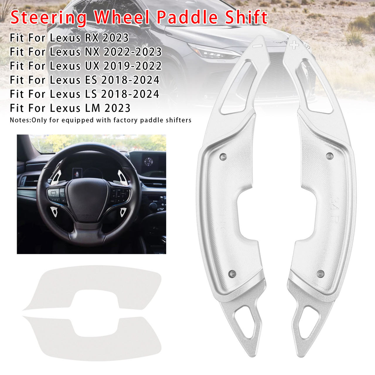 2022-2023 Lexus NX Steering Wheel Paddle Shifter Extension Aluminium Silver Generic 2022-2023 Lexus NX Steering Wheel Paddle Shifter Extension Aluminium Silver Generic
