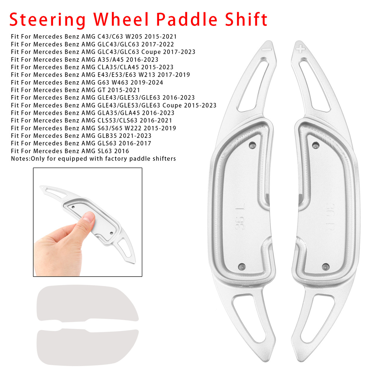 2015-2023 Mercedes Benz AMG Steering Wheel Paddle Shifter Extension Aluminium Silver Generic 2015-2023 Mercedes Benz AMG Steering Wheel Paddle Shifter Extension Aluminium Silver Generic