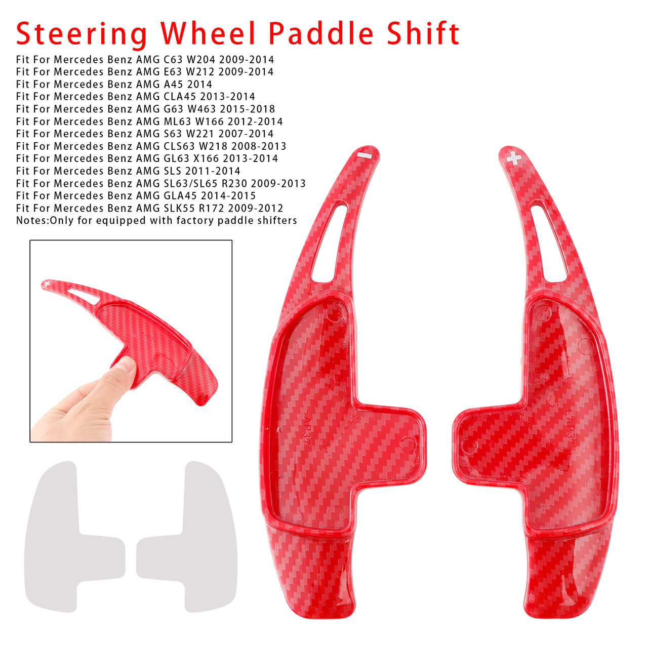 2007-2018 Mercedes Benz AMG Steering Wheel Paddle Shifter Extension Carbon Fiber Red Look Generic 2007-2018 Mercedes Benz AMG Steering Wheel Paddle Shifter Extension Carbon Fiber Red Look Generic