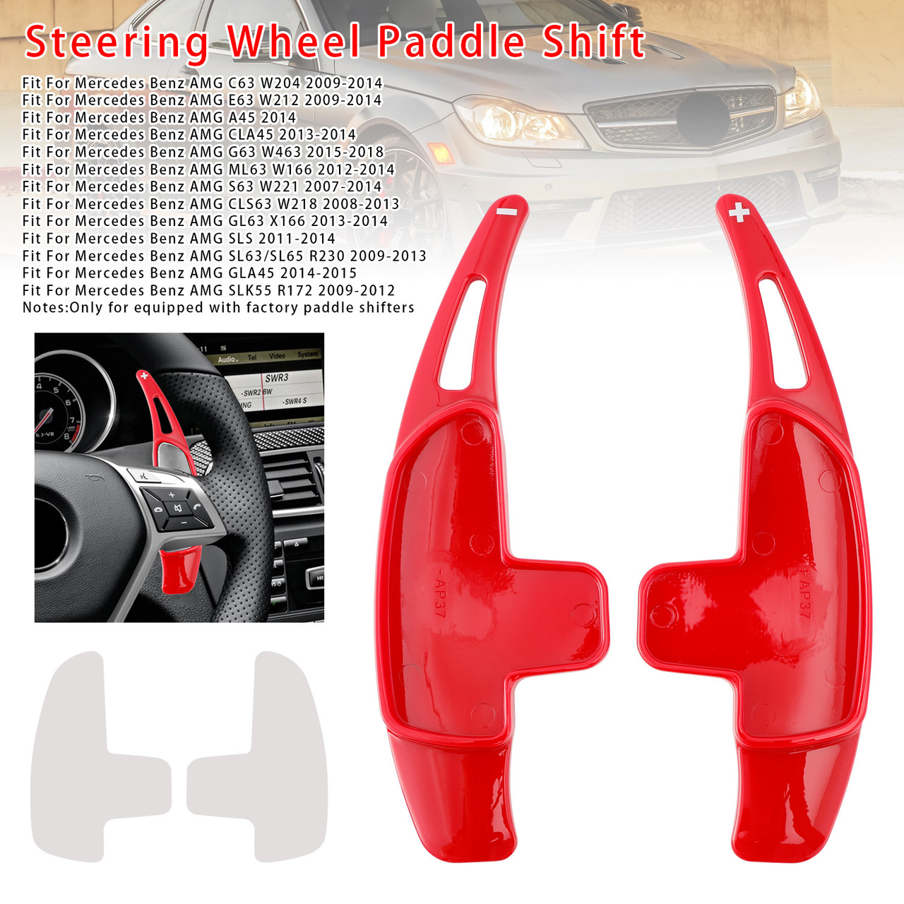 2007-2018 Mercedes Benz AMG Steering Wheel Paddle Shifter Extension Red Generic 2007-2018 Mercedes Benz AMG Steering Wheel Paddle Shifter Extension Red Generic