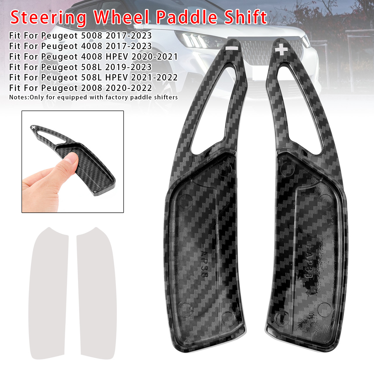 2020-2021 Peugeot 4008 HPEV Steering Wheel Paddle Shifter Extension Carbon Fiber Black Look Generic 2020-2021 Peugeot 4008 HPEV Steering Wheel Paddle Shifter Extension Carbon Fiber Black Look Generic