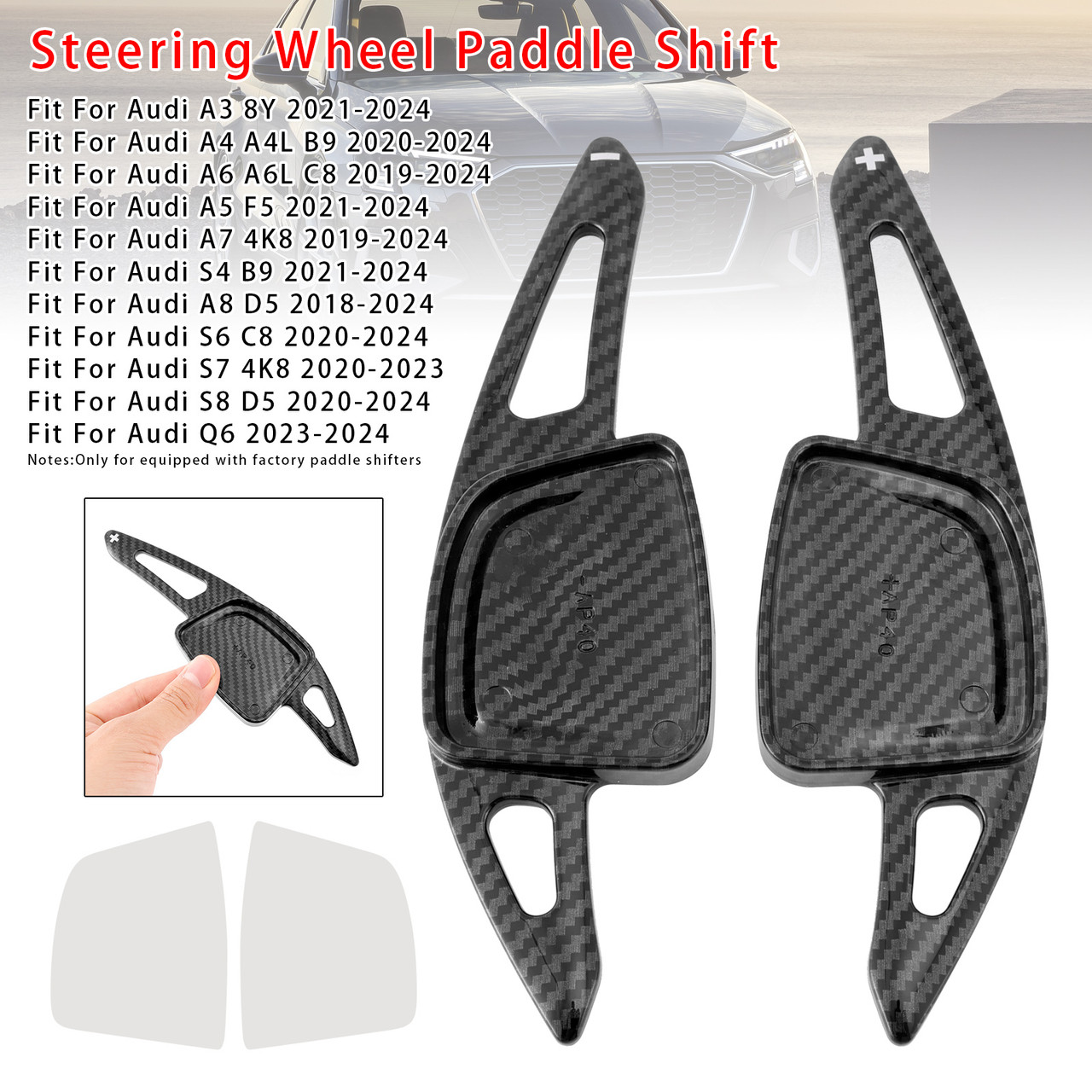 2020-2024 Audi S4 S6 S7 S8 Steering Wheel Paddle Shifter Extension Carbon Fiber Black Look Generic 2020-2024 Audi S4 S6 S7 S8 Steering Wheel Paddle Shifter Extension Carbon Fiber Black Look Generic