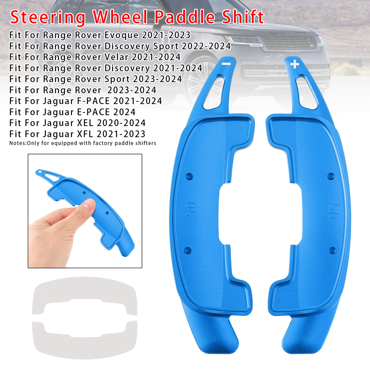 2021-2023 Range Rover Evoque Steering Wheel Paddle Shifter Extension Aluminium Blue Generic 2021-2023 Range Rover Evoque Steering Wheel Paddle Shifter Extension Aluminium Blue Generic