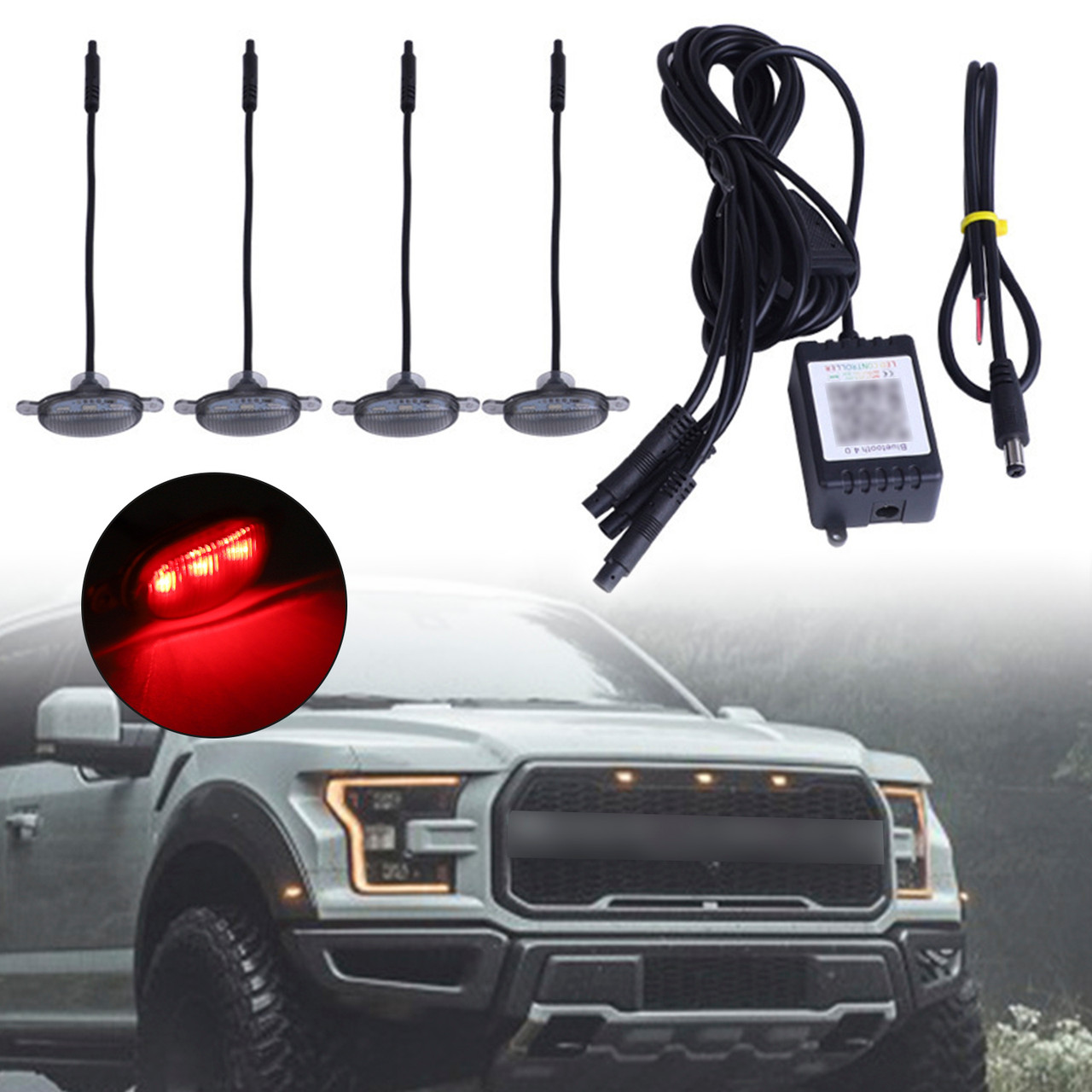 4Pcs Front Grille LED Lighting RGB With APP Controller For SUV off-road vehicles