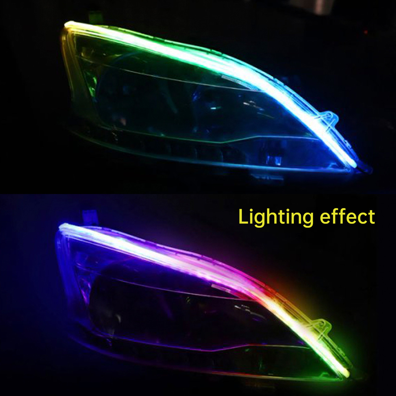 Ultra Thin Car LED Headlight Daytime Running Iridescent Light Eyebrow Strip With Remote control 45cm