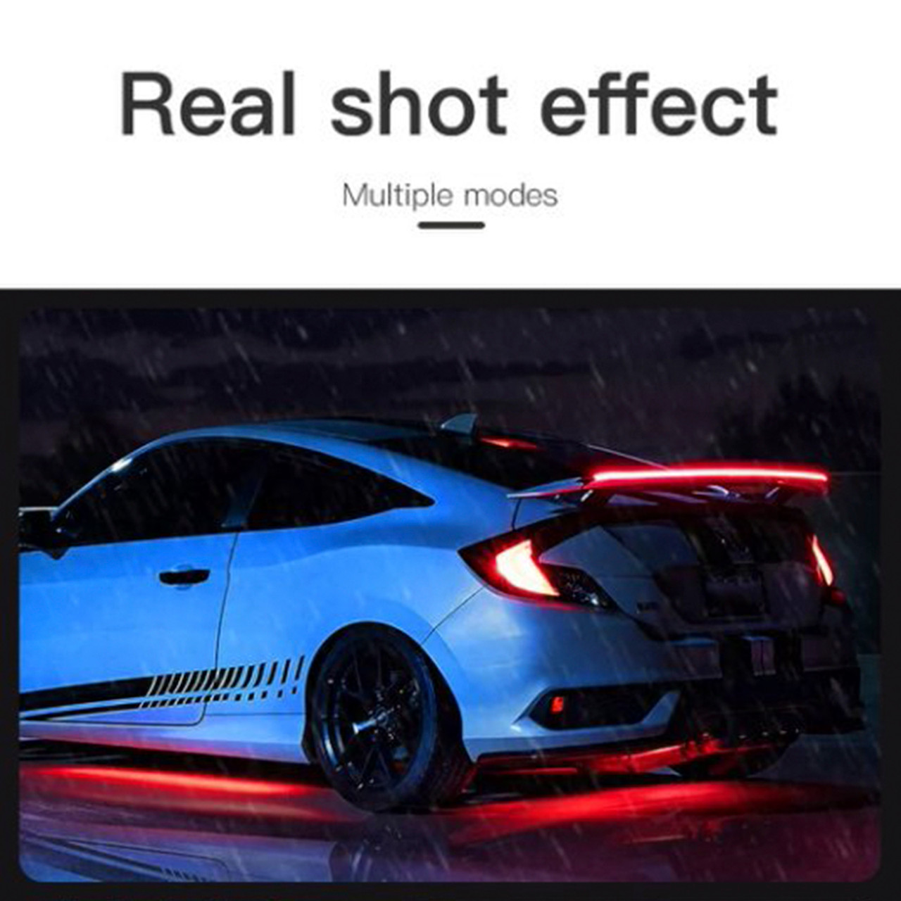 Car Tail Streamer Lamp Carbon Fiber LED Light Rear Wing Spoiler Lip Brake Trunk Red 1.3M